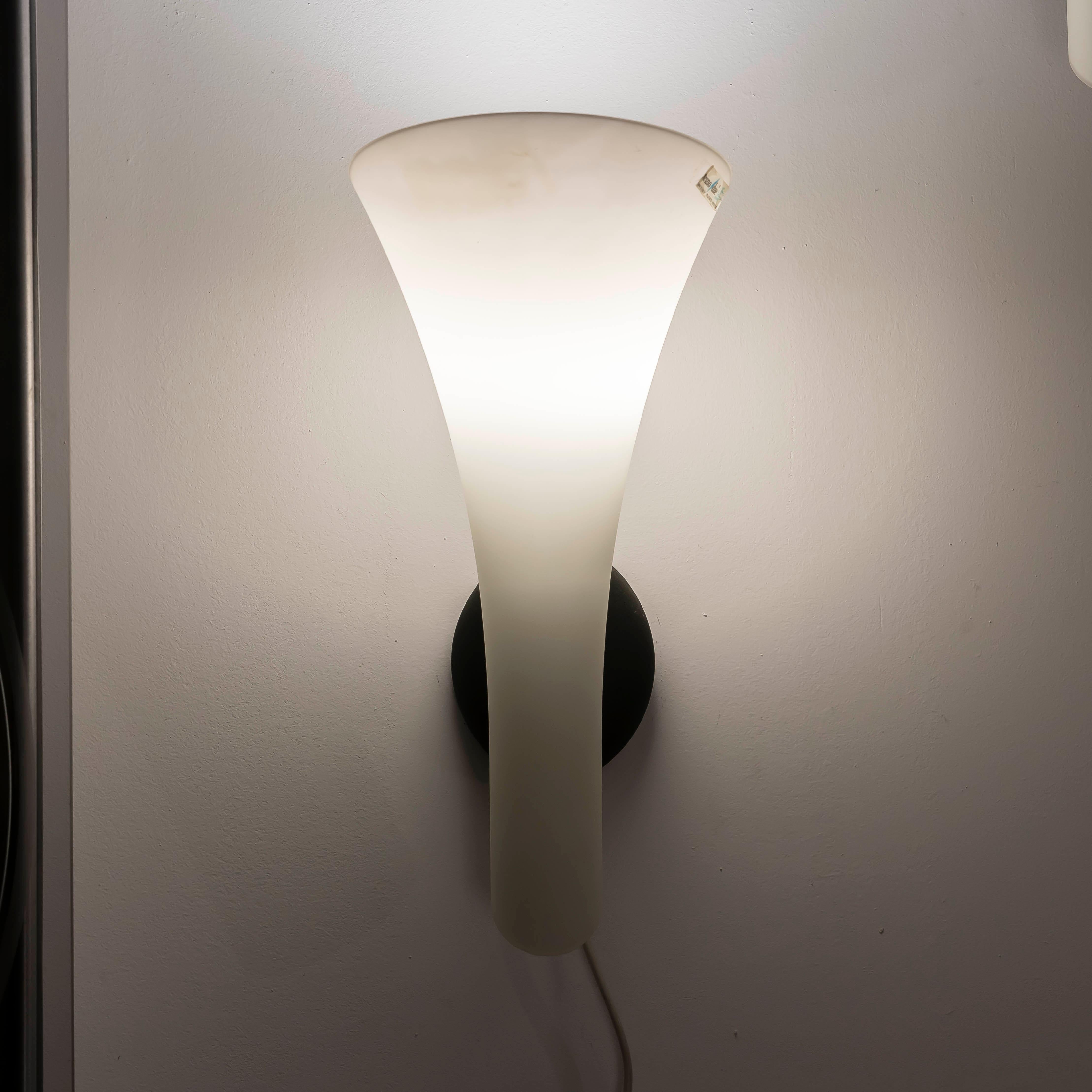 Space Age Set of 4 Carlo Nason murano opaline glass wall lamps for MuranoDUE 1980s For Sale