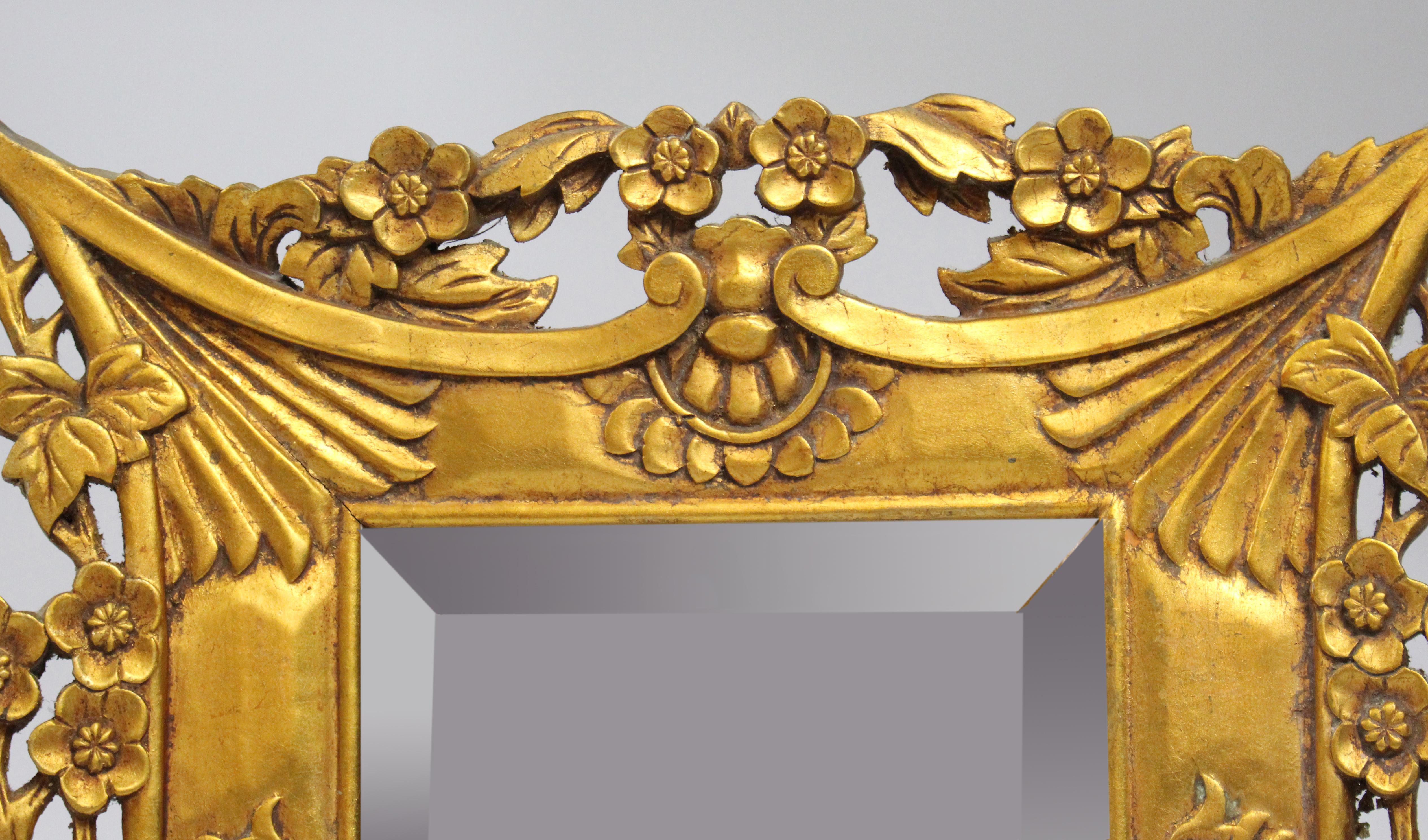 European Set of 4 Carved Floral Giltwood Bevelled Glass Wall Mirror For Sale