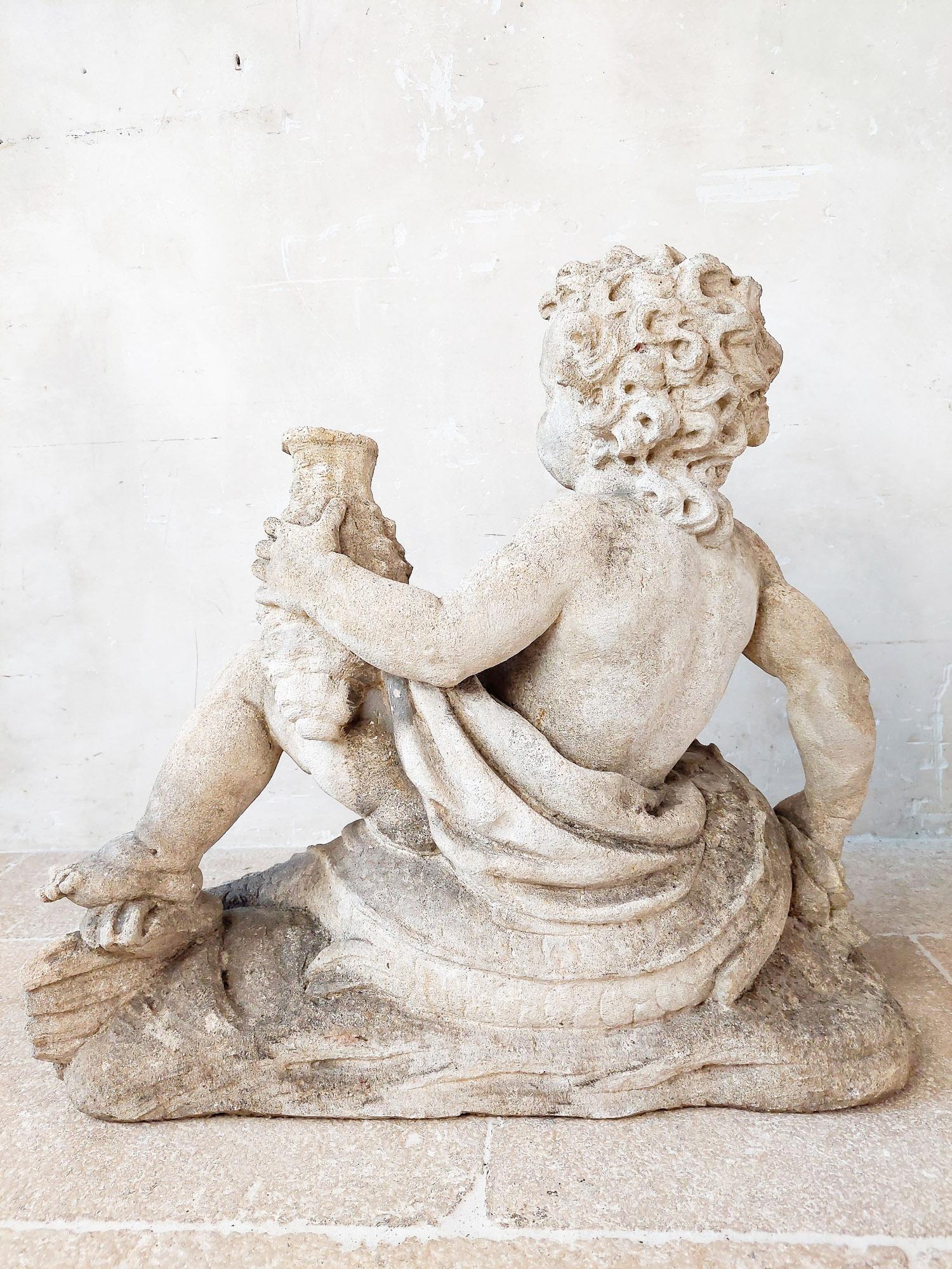 Set of 4 carved limestone fountain putti seated with dolphins For Sale 2
