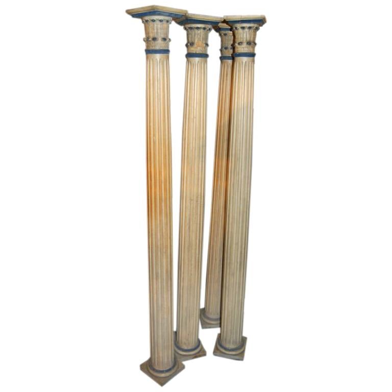 Set of 4 Carved wood columns For Sale