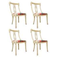 Vintage Set of 4 Carved Wood Rope & Tassel Dining Chairs