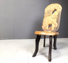 Set of 4 Carved wooden african dining chairs, 1960s