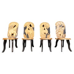 Juego de 4 sillas de comedor africanas de madera tallada, años 60
