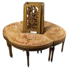 Set of 4 Carved Wooden Chairs and Aubusson Tapestry, Late 19th Century