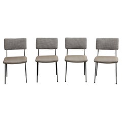 Set of 4 Midcentury Modern Case Study Iron Chairs with Leather Seats