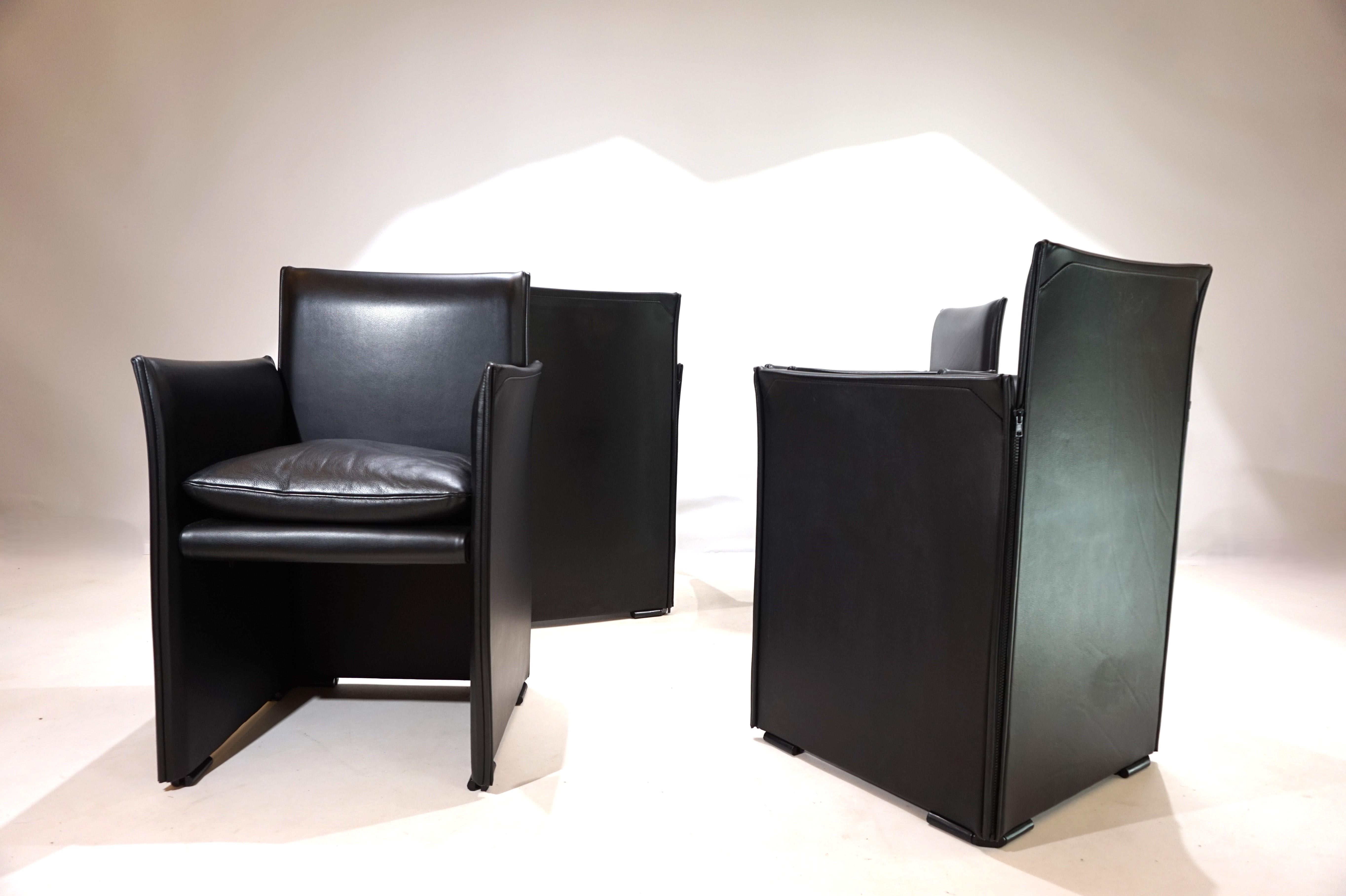Set di 4 sedie da pranzo in pelle Cassina Break 401 di Mario Bellini, 1970 11