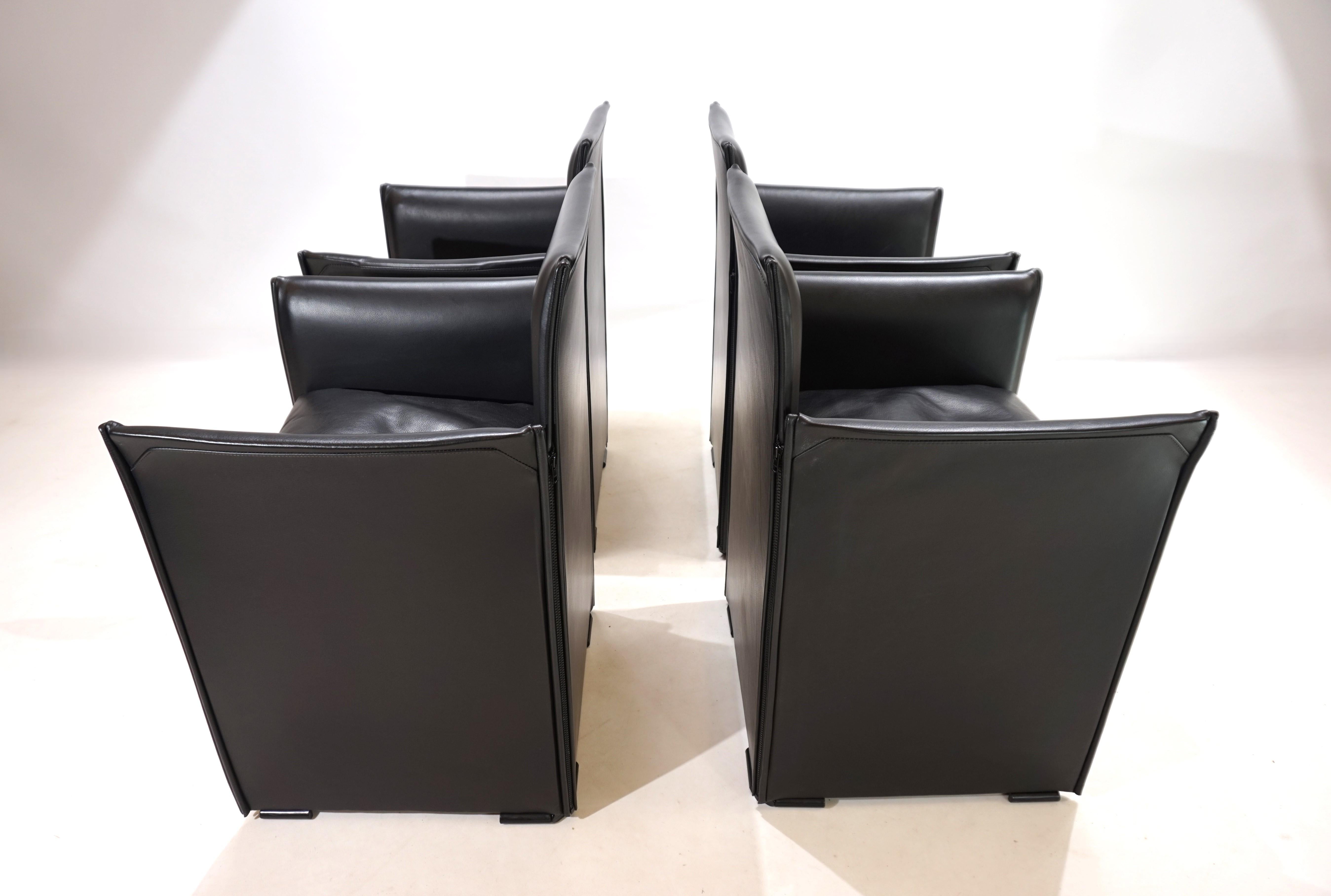 Mid-Century moderno Set di 4 sedie da pranzo in pelle Cassina Break 401 di Mario Bellini, 1970