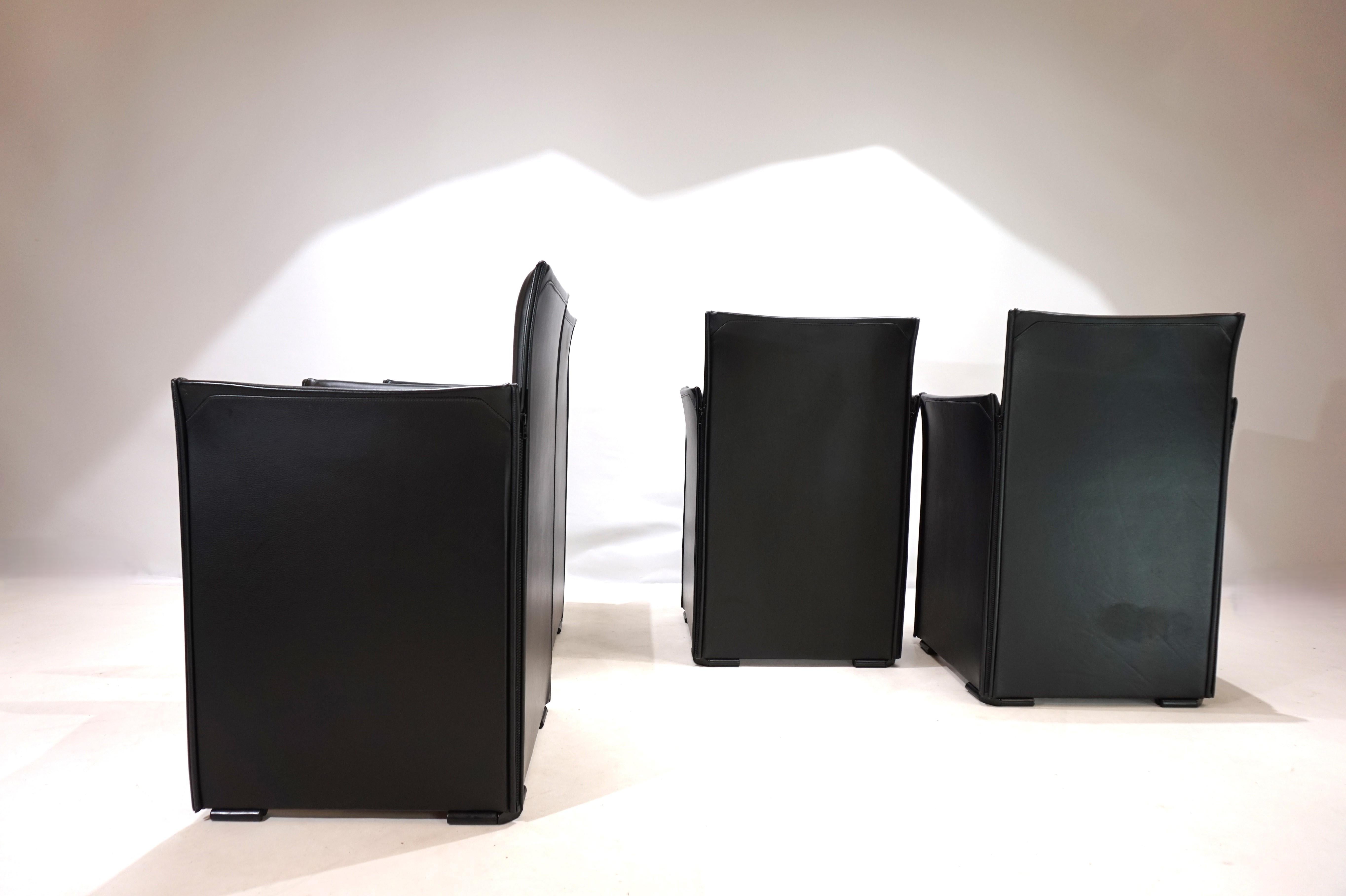 Fine XX secolo Set di 4 sedie da pranzo in pelle Cassina Break 401 di Mario Bellini, 1970
