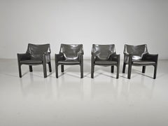 Set of 4 Cassina CAB-414 armchairs in grey leather by Mario Bellini, 1980s