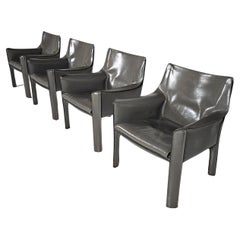 Set of 4 Cassina CAB-414 armchairs in grey leather by Mario Bellini, 1980s