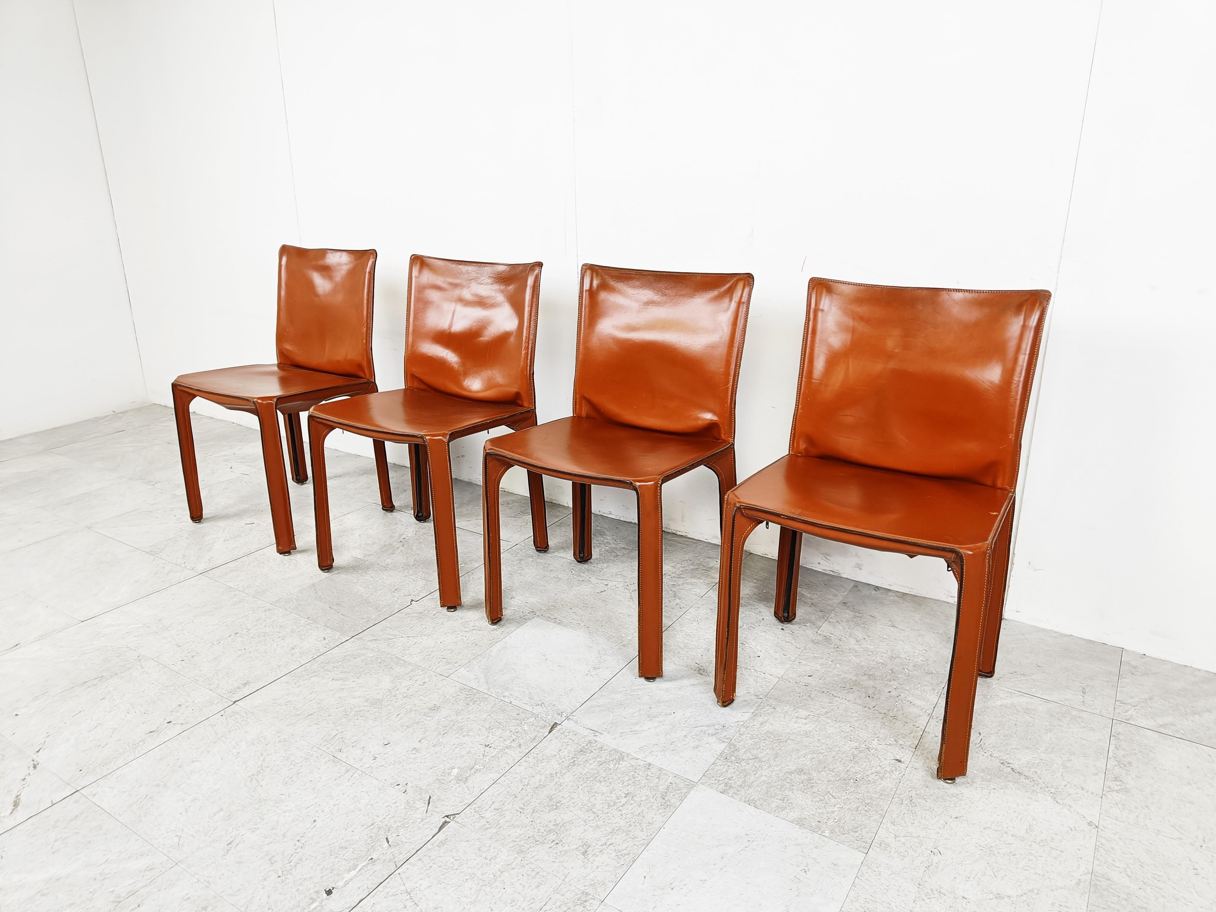 Mid-Century Modern Set of 4 Cassina Cab Chairs by Mario Bellini, 1980s
