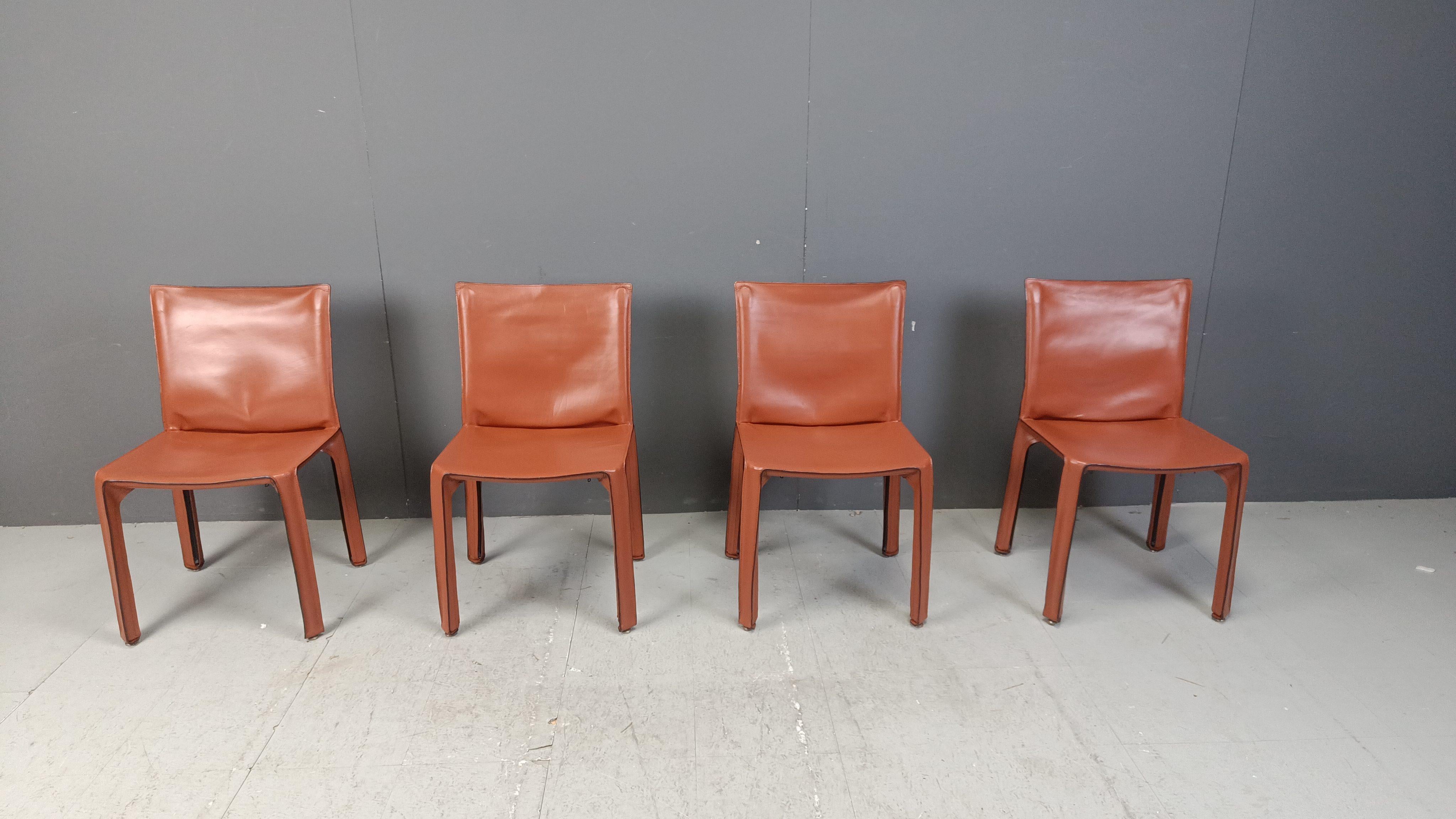 Mid-Century Modern Set of 4 Cassina Cab Chairs by Mario Bellini, 1980s