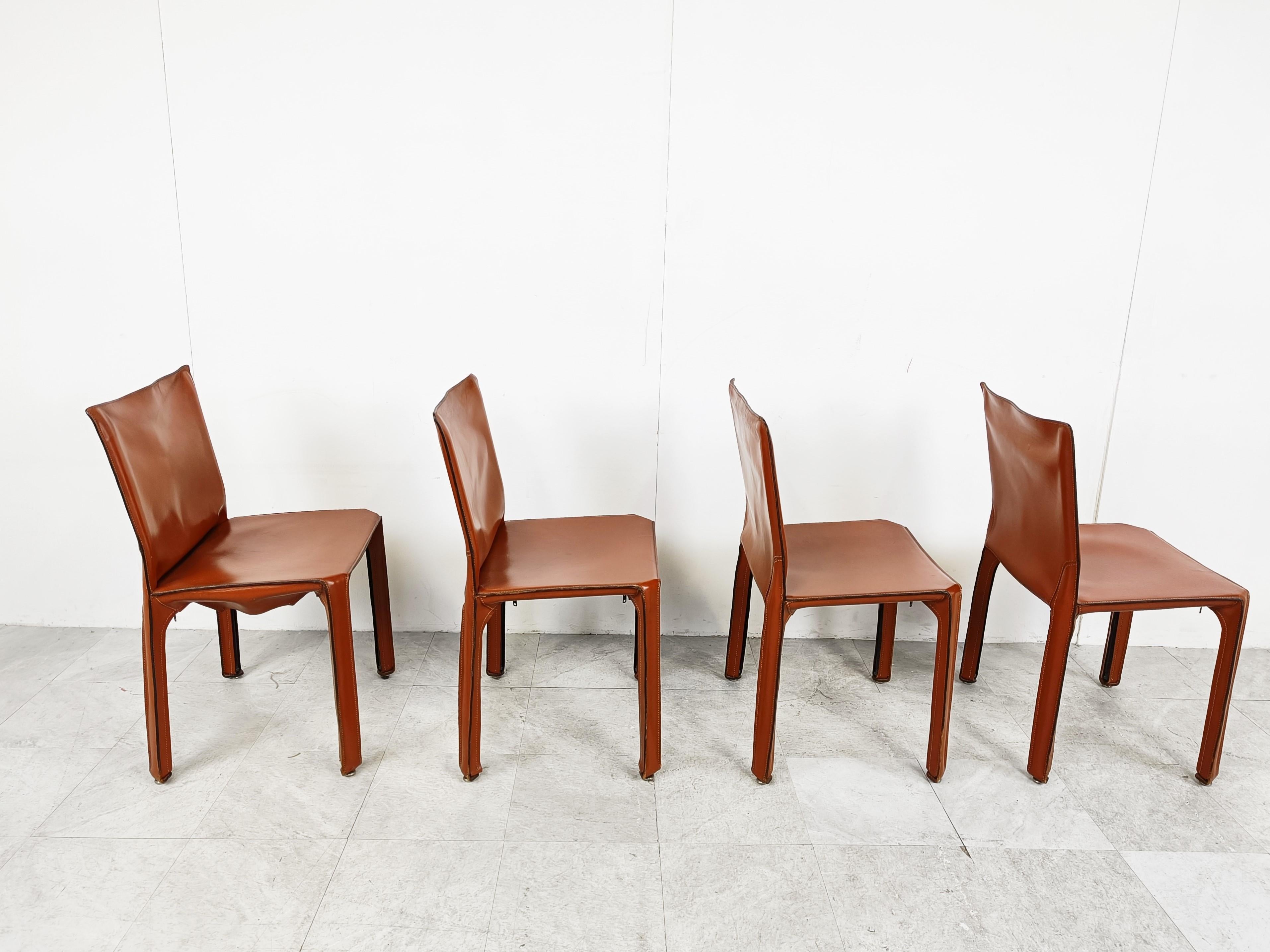 Italian Set of 4 Cassina Cab Chairs by Mario Bellini, 1980s