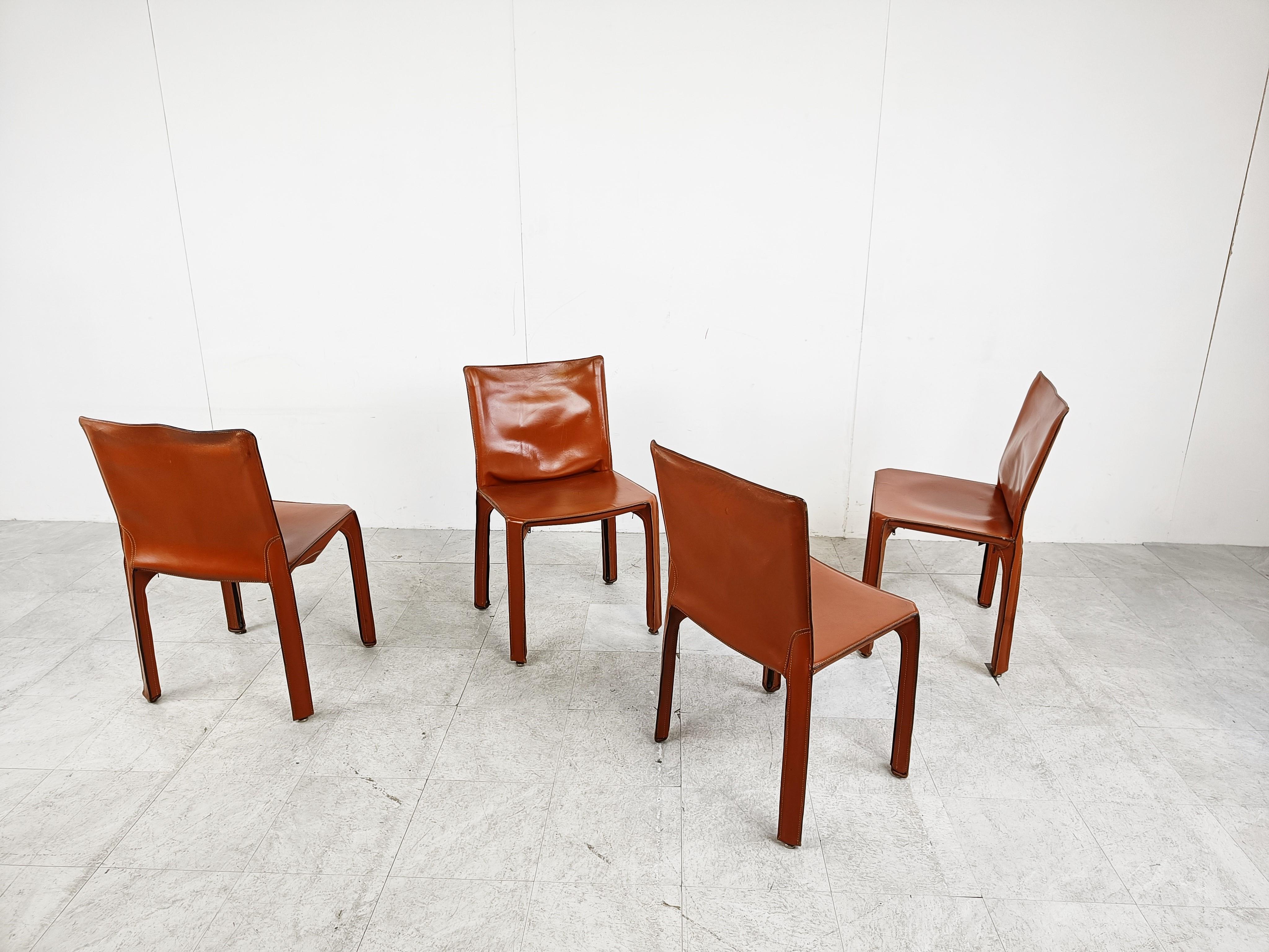 Leather Set of 4 Cassina Cab Chairs by Mario Bellini, 1980s
