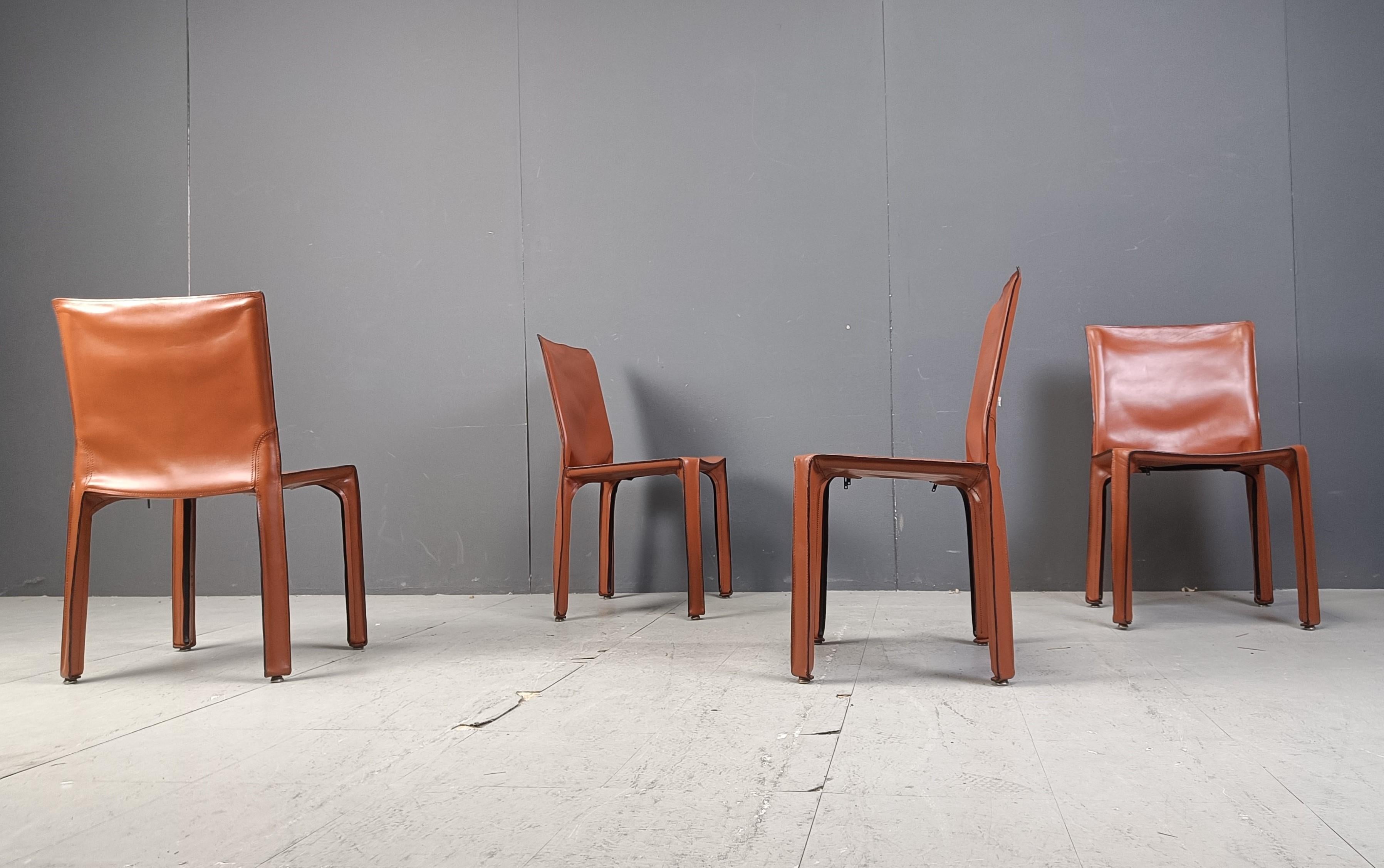 Leather Set of 4 Cassina Cab Chairs by Mario Bellini, 1980s