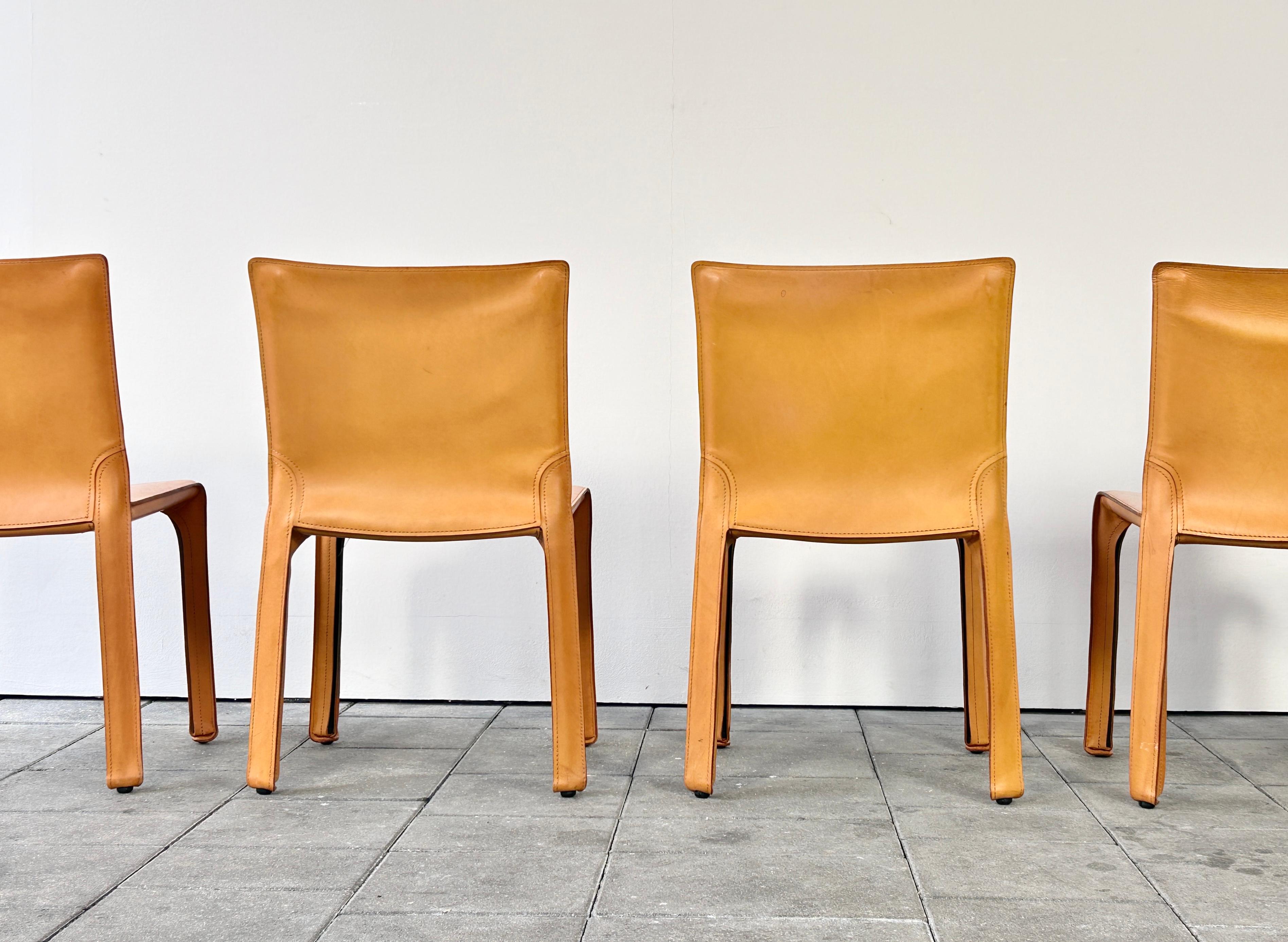 Set of 4 Cassina Cab Chairs designed by Mario Bellini 1978 in Natural Leather 3