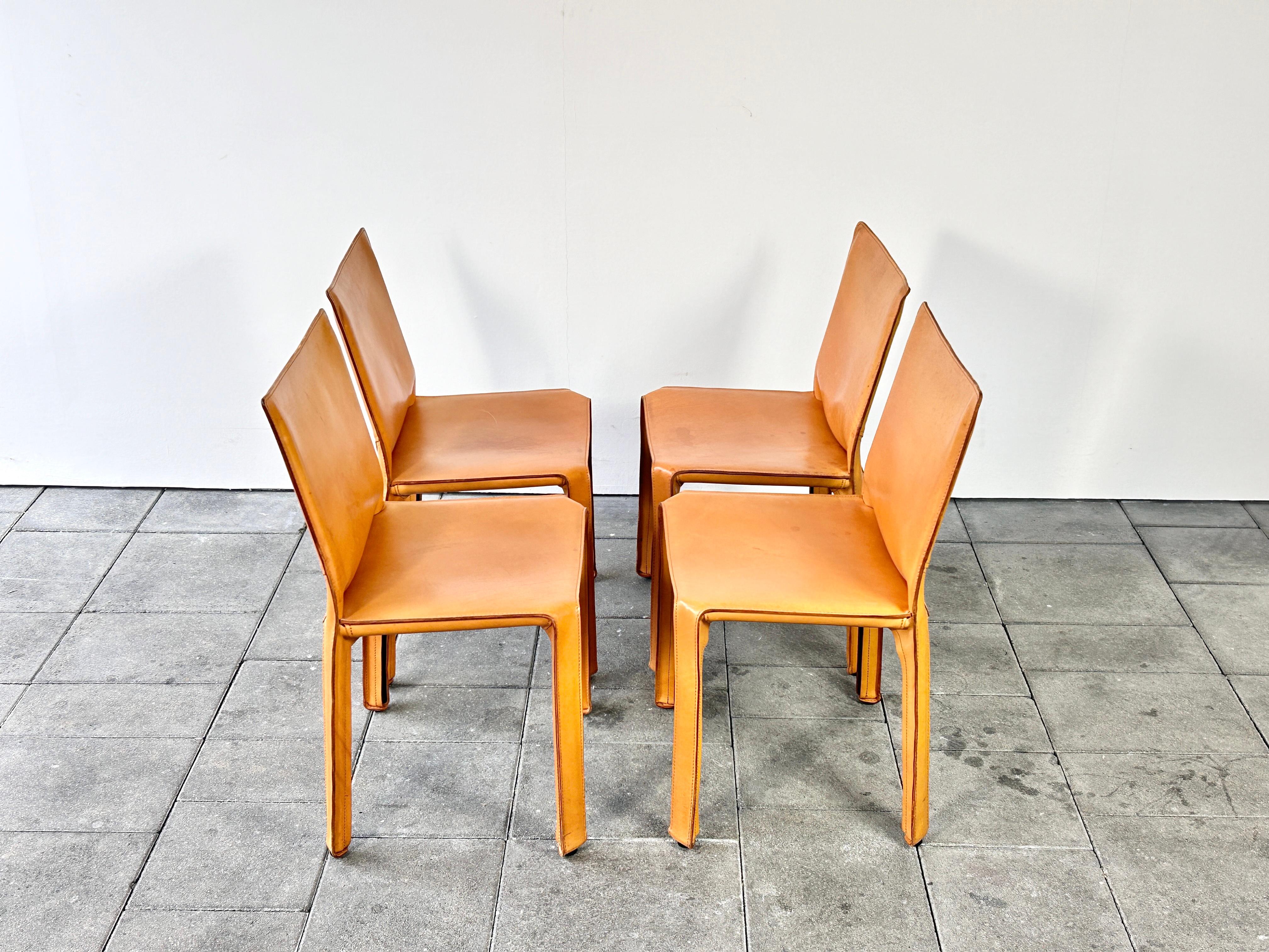 Set of 4 Cassina Cab Chairs designed by Mario Bellini 1978 in Natural Leather 4