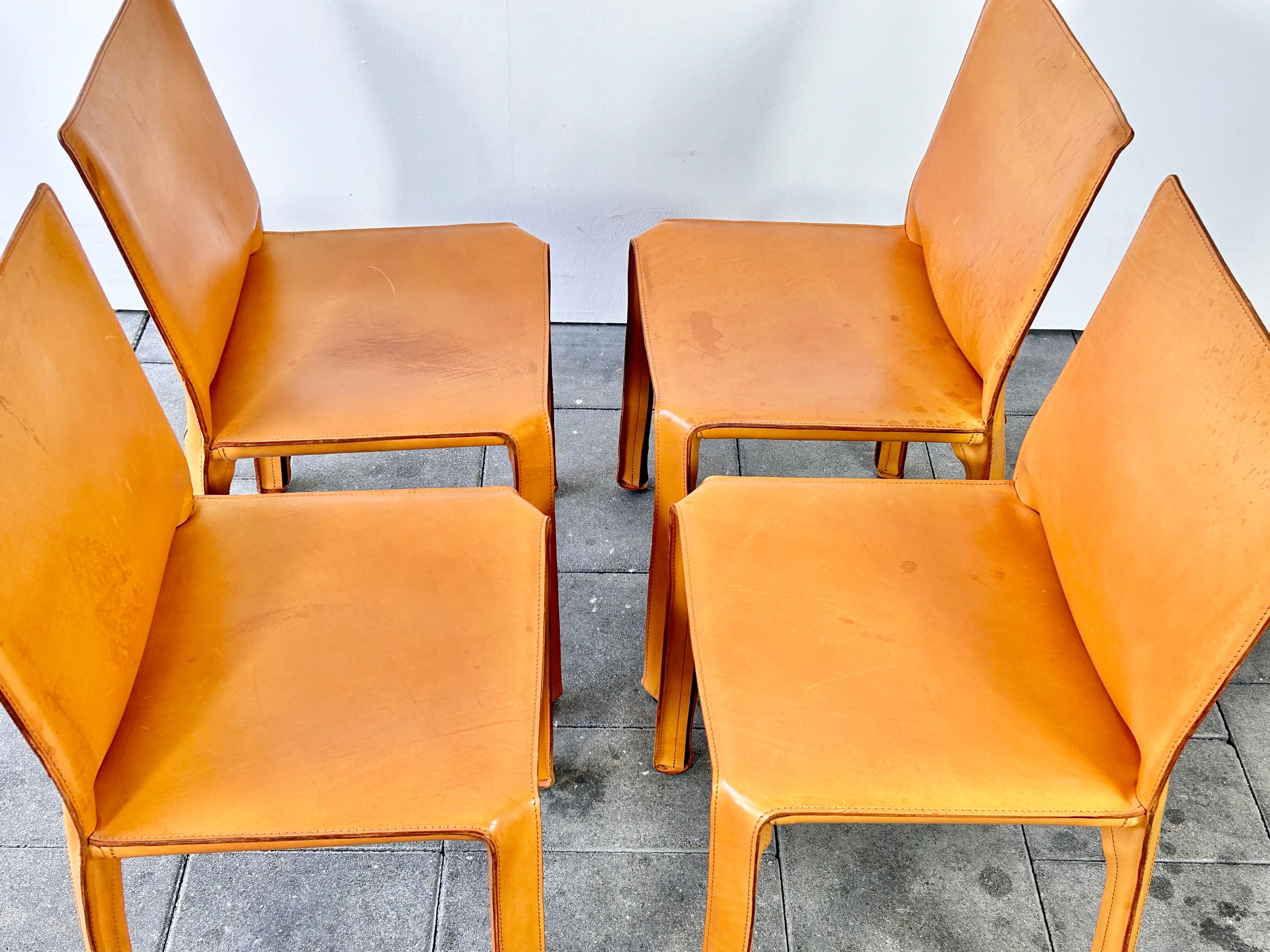 Set of 4 Cassina Cab Chairs designed by Mario Bellini 1978 in Natural Leather 5