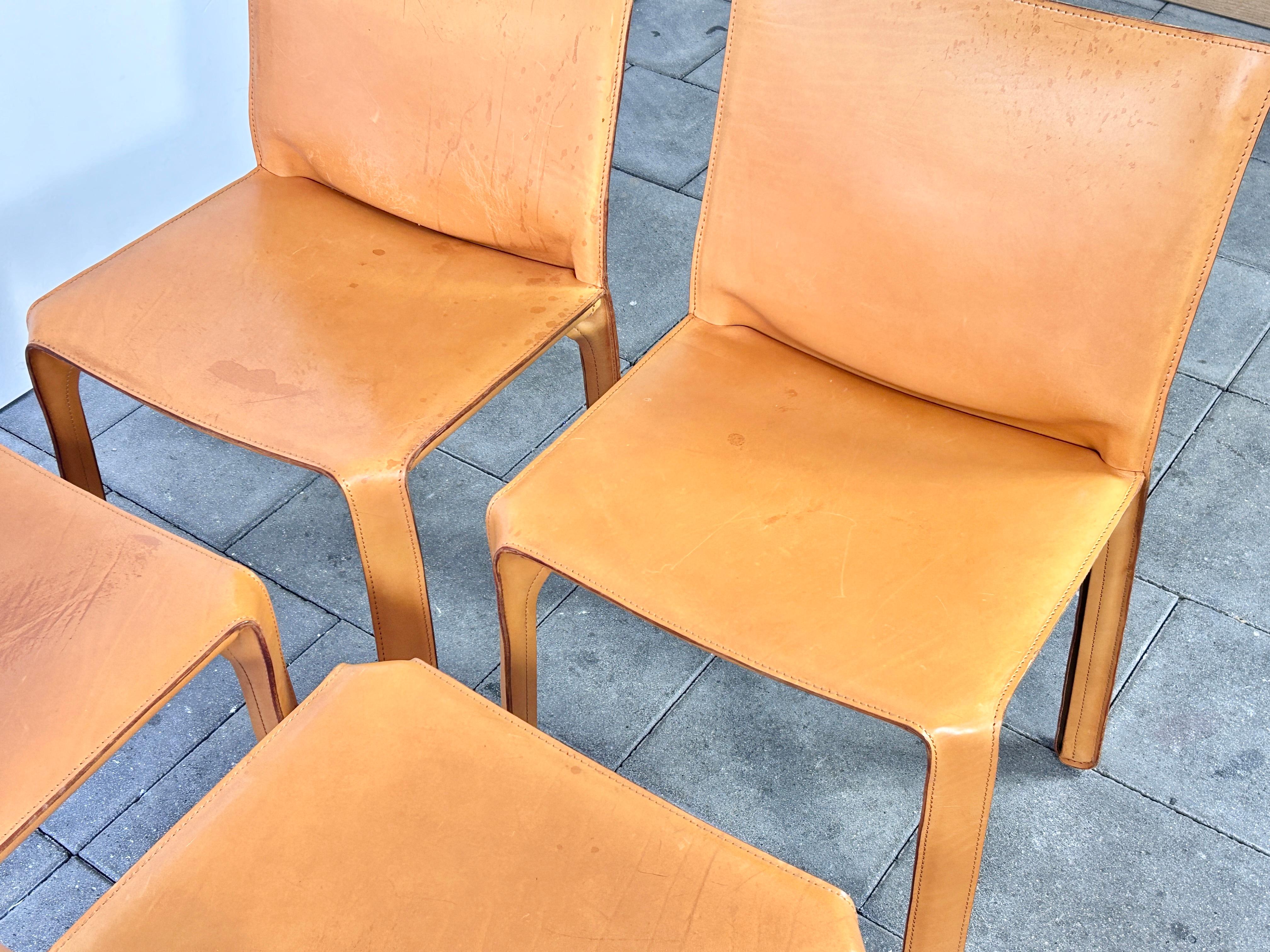 Set of 4 Cassina Cab Chairs designed by Mario Bellini 1978 in Natural Leather 6