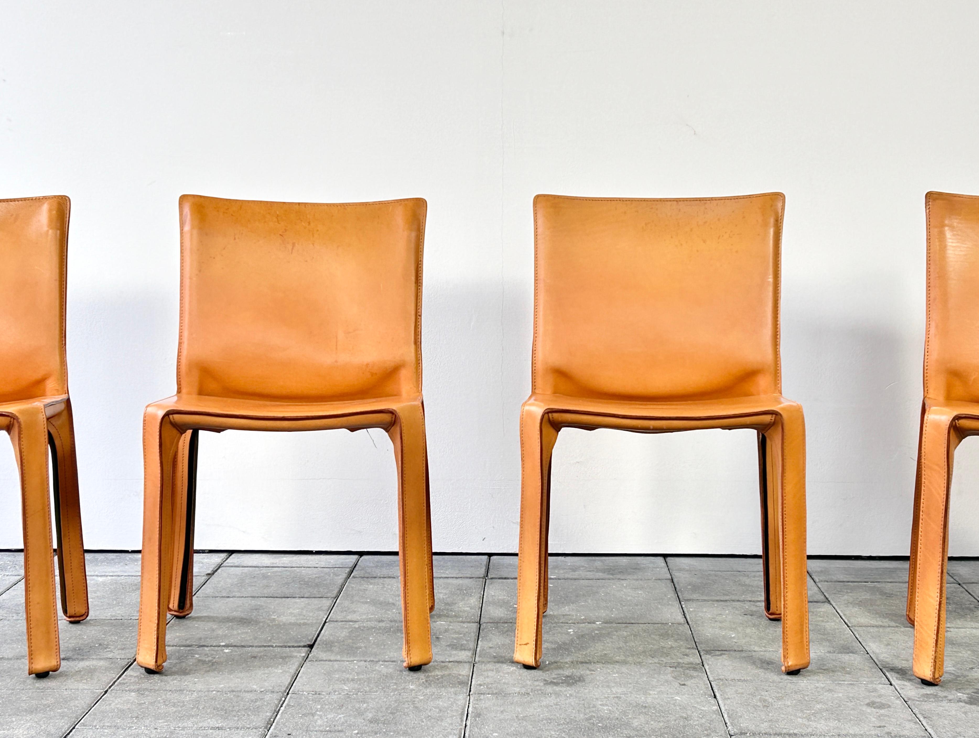 Post-Modern Set of 4 Cassina Cab Chairs designed by Mario Bellini 1978 in Natural Leather