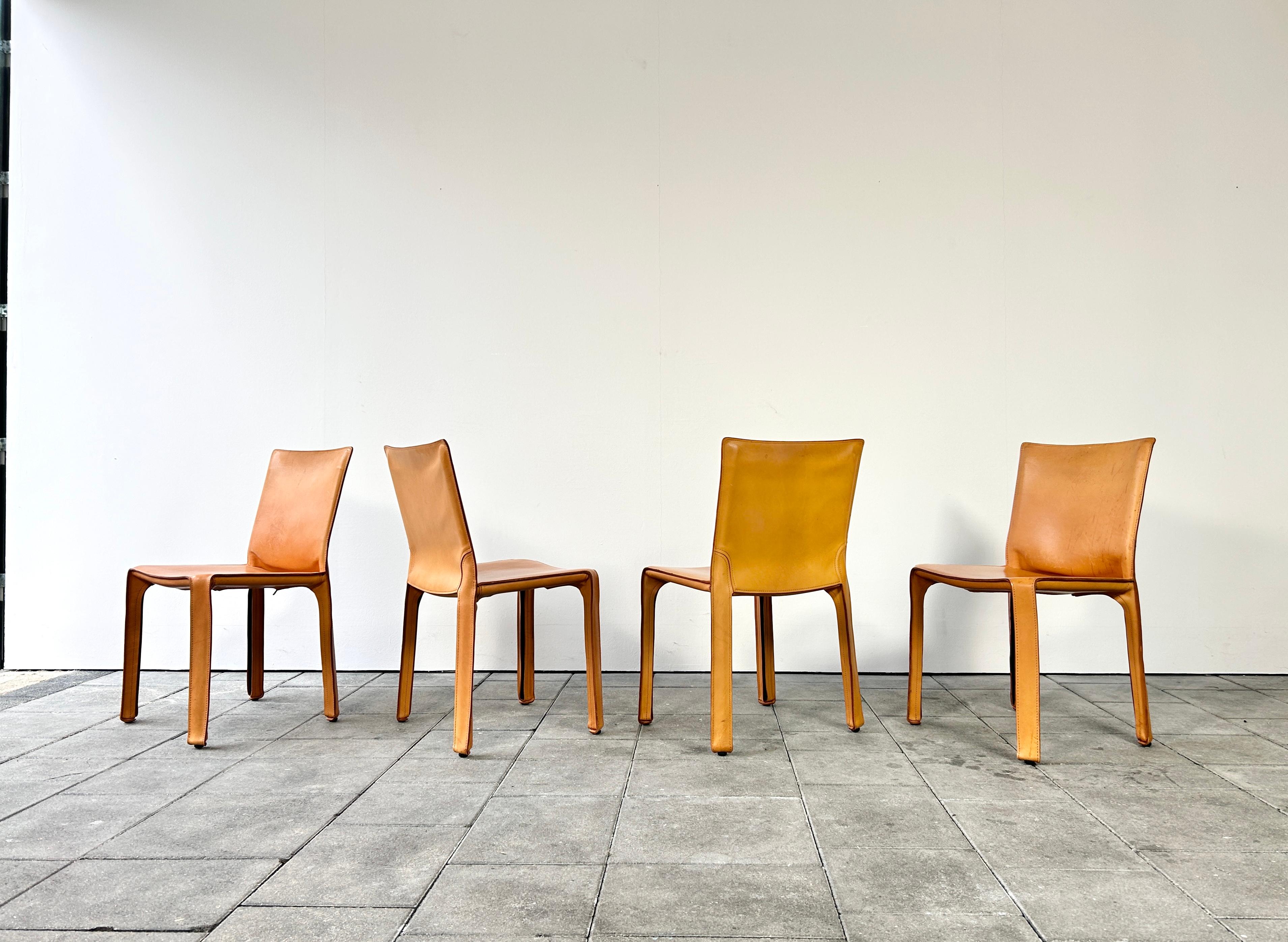 Italian Set of 4 Cassina Cab Chairs designed by Mario Bellini 1978 in Natural Leather