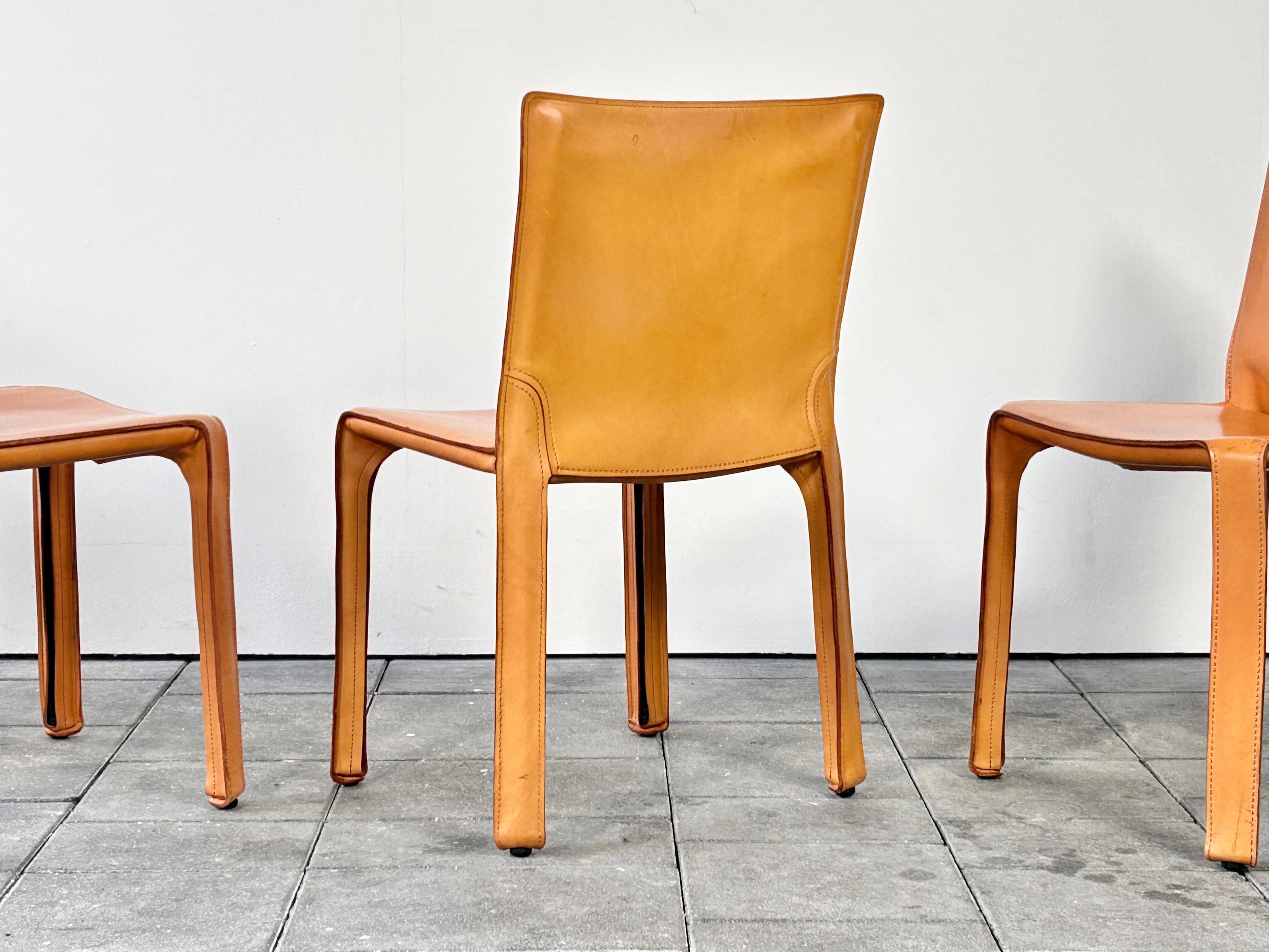 Late 20th Century Set of 4 Cassina Cab Chairs designed by Mario Bellini 1978 in Natural Leather
