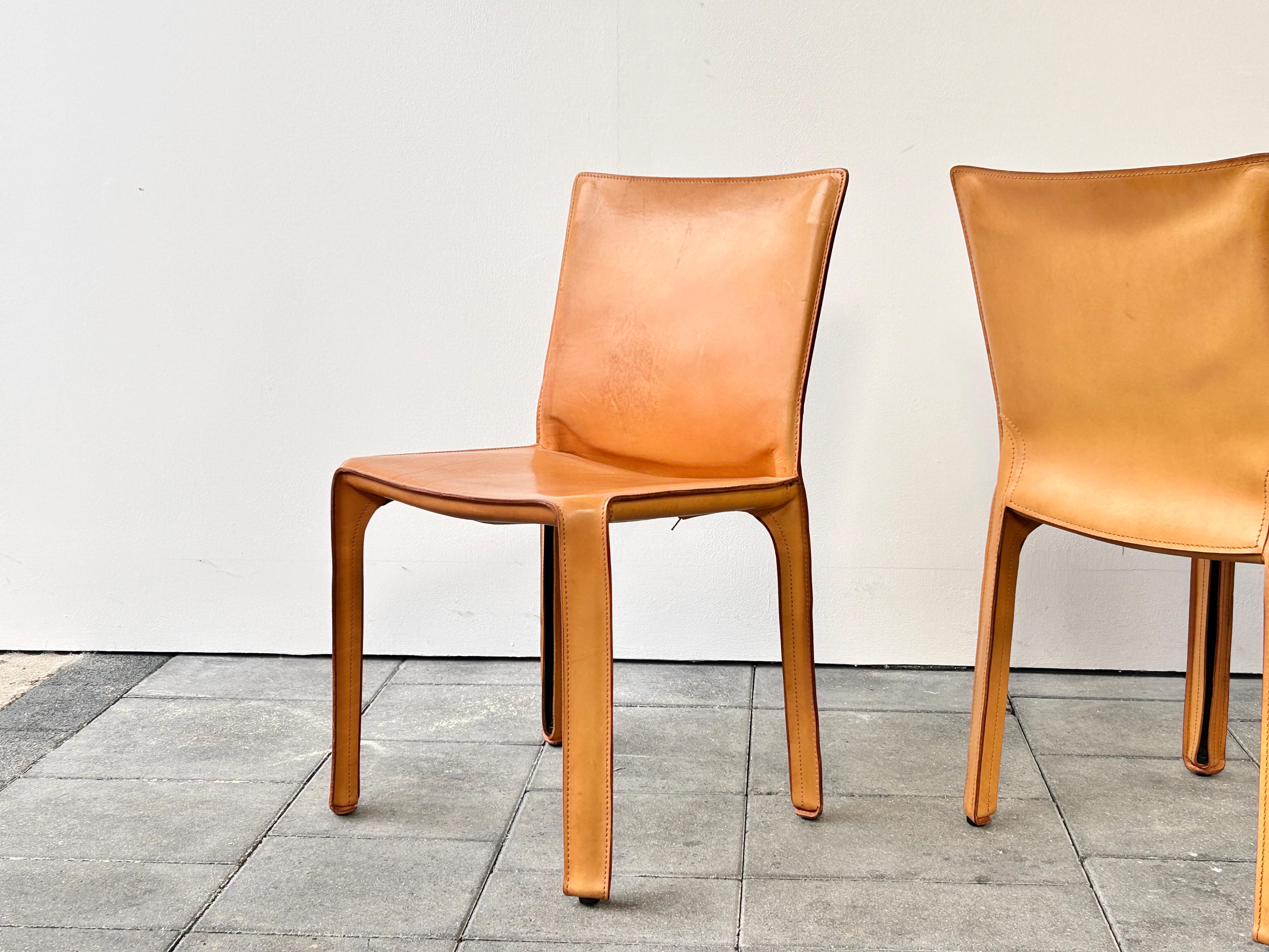 Set of 4 Cassina Cab Chairs designed by Mario Bellini 1978 in Natural Leather 1