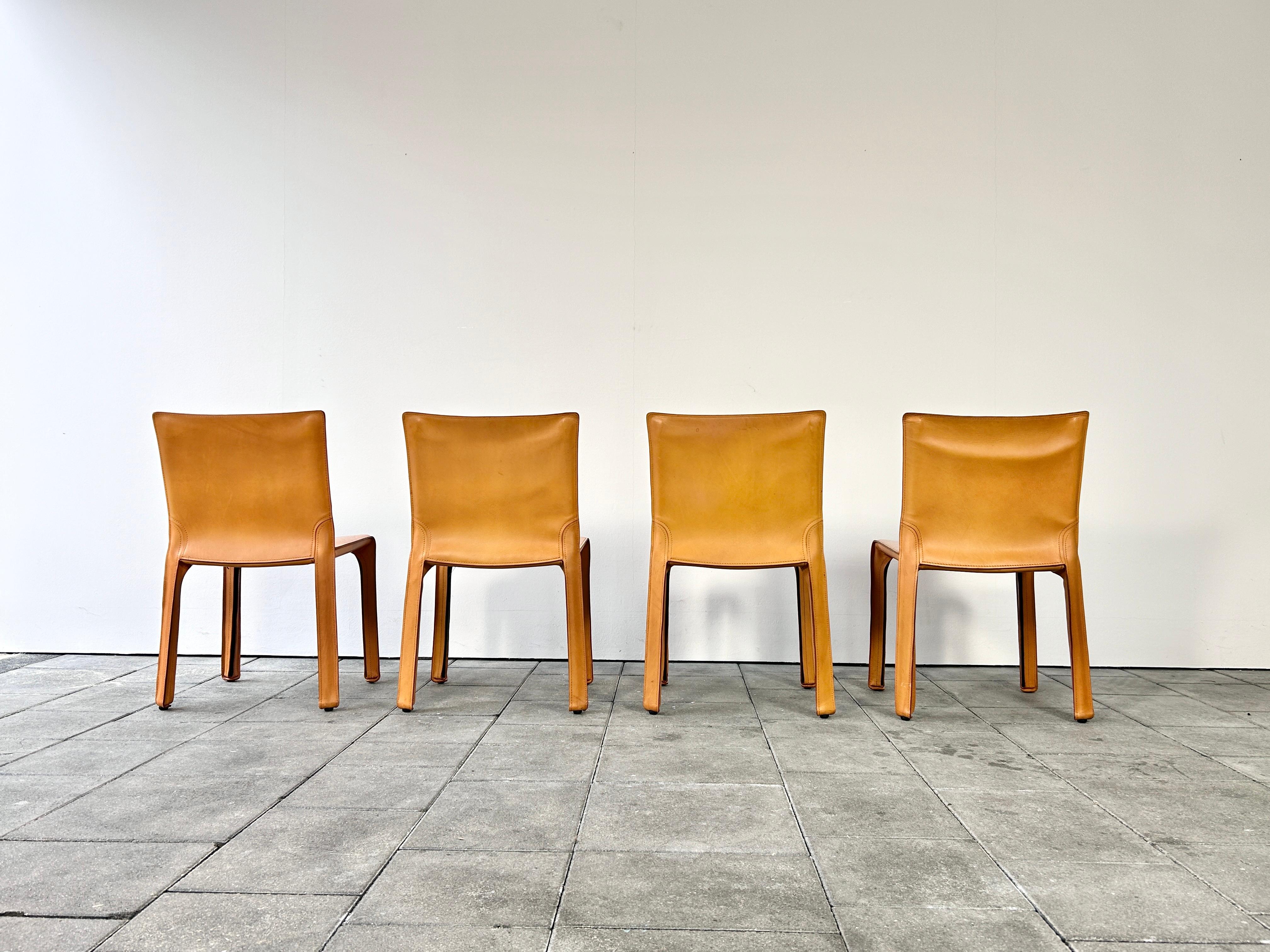 Set of 4 Cassina Cab Chairs designed by Mario Bellini 1978 in Natural Leather 2