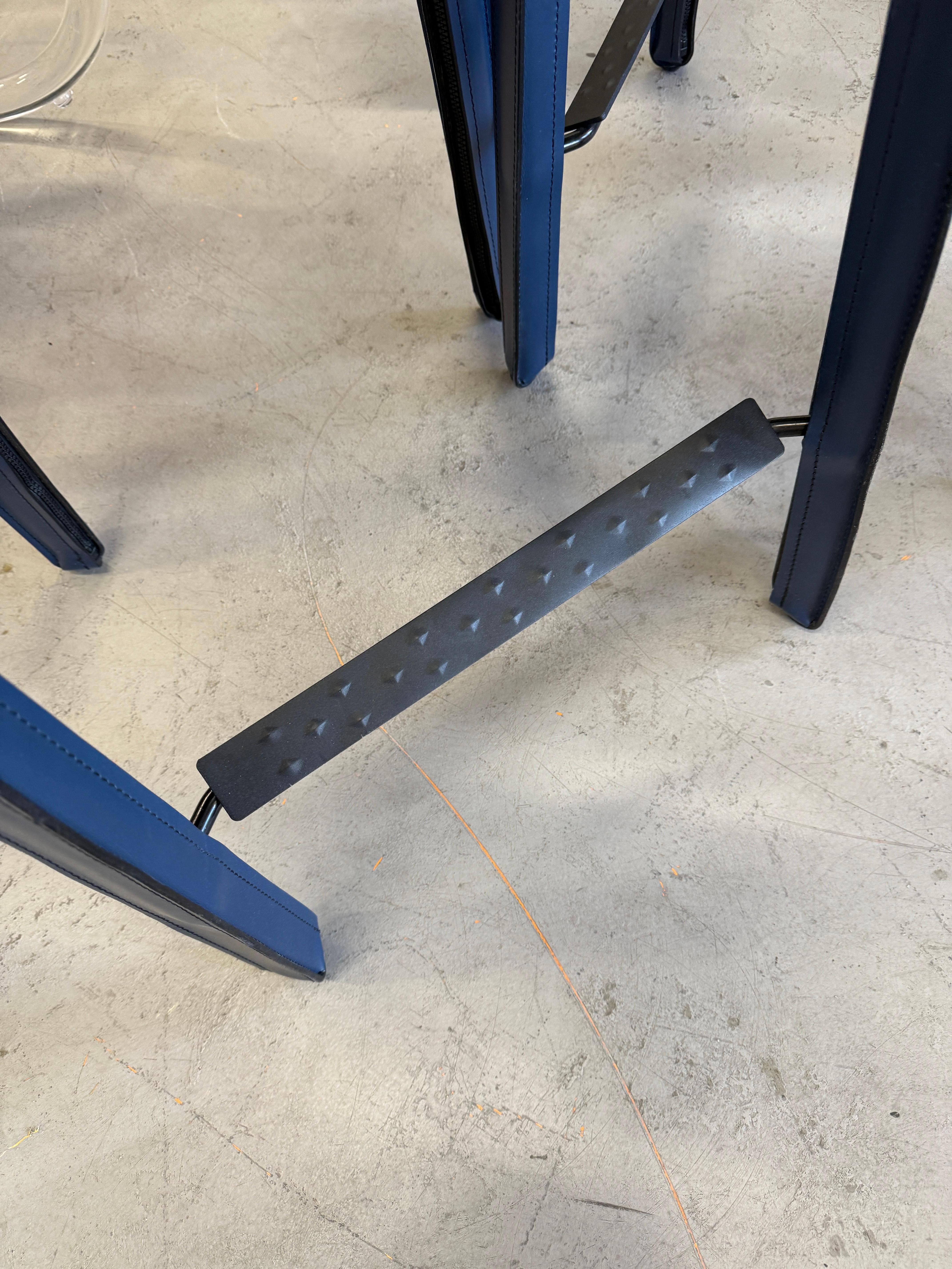 Hand-Crafted Set of 4 Cassina Mario Bellini Cab 410 Blue Leather Counter Stools For Sale