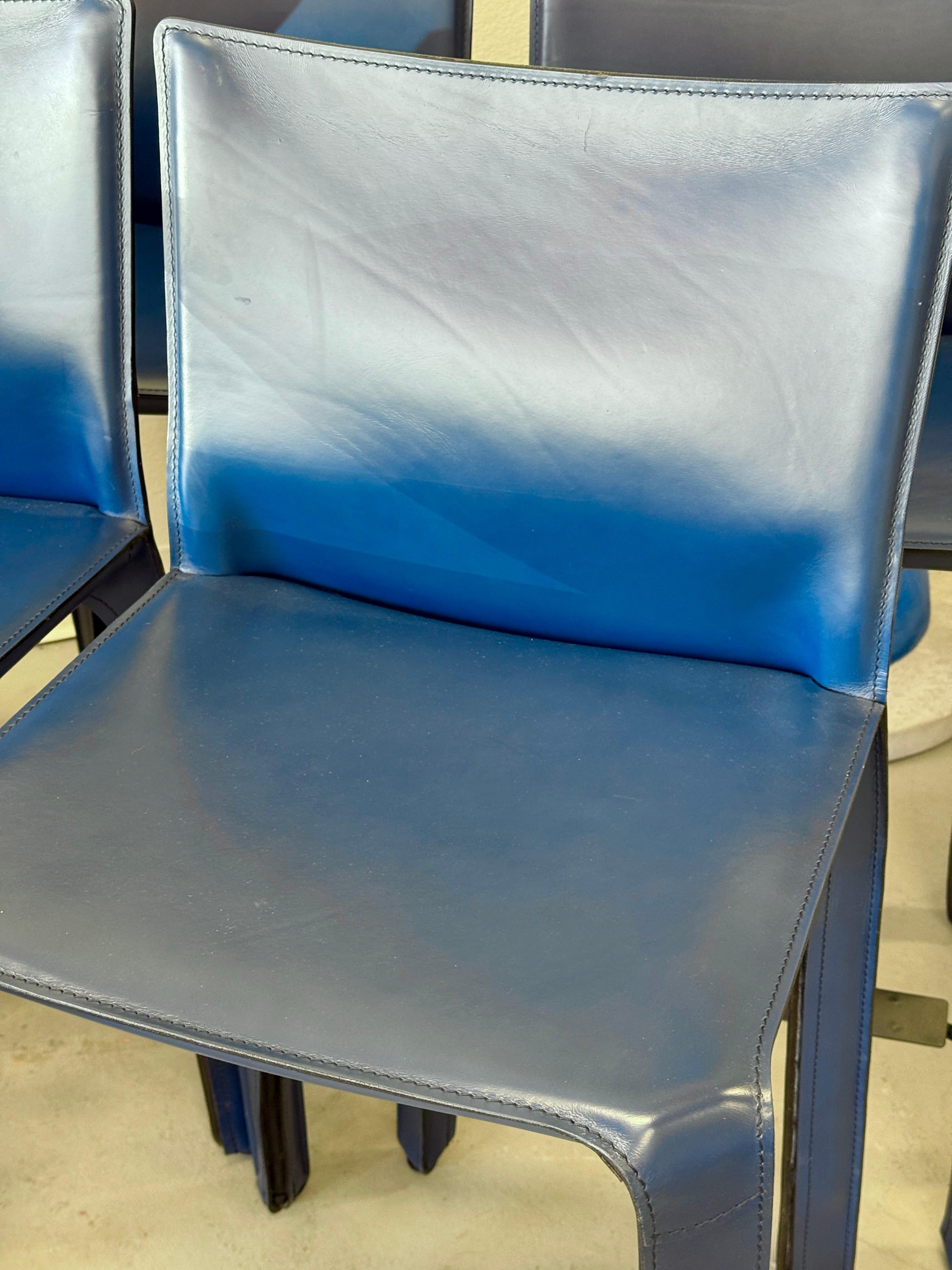 Set of 4 Cassina Mario Bellini Cab 410 Blue Leather Counter Stools For Sale 1