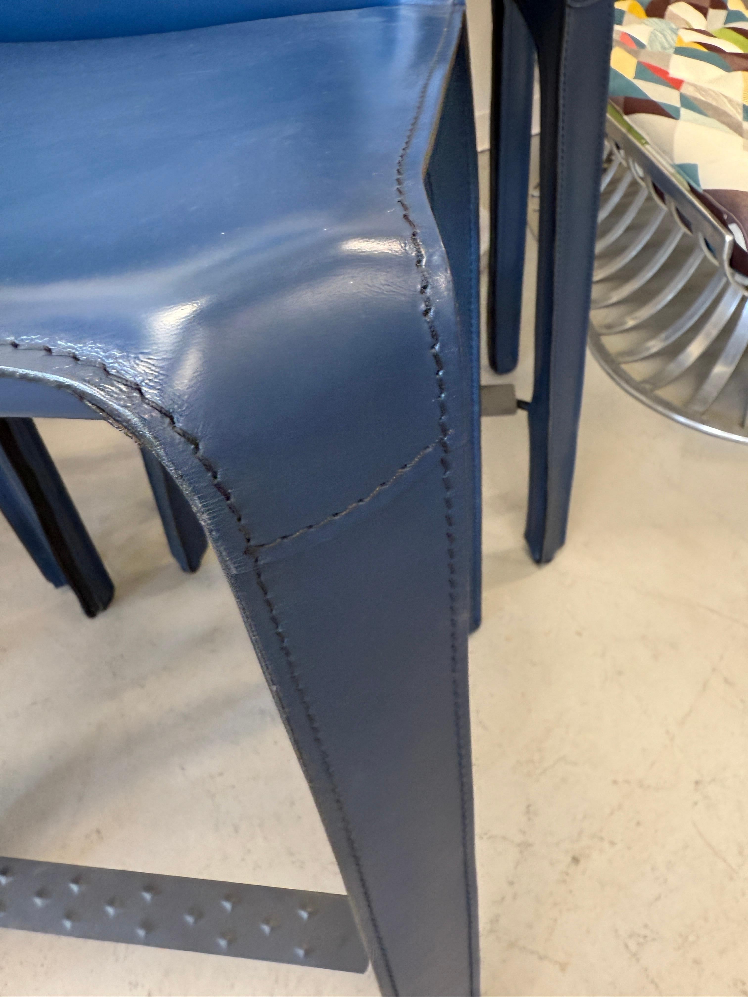 Set of 4 Cassina Mario Bellini Cab 410 Blue Leather Counter Stools For Sale 2