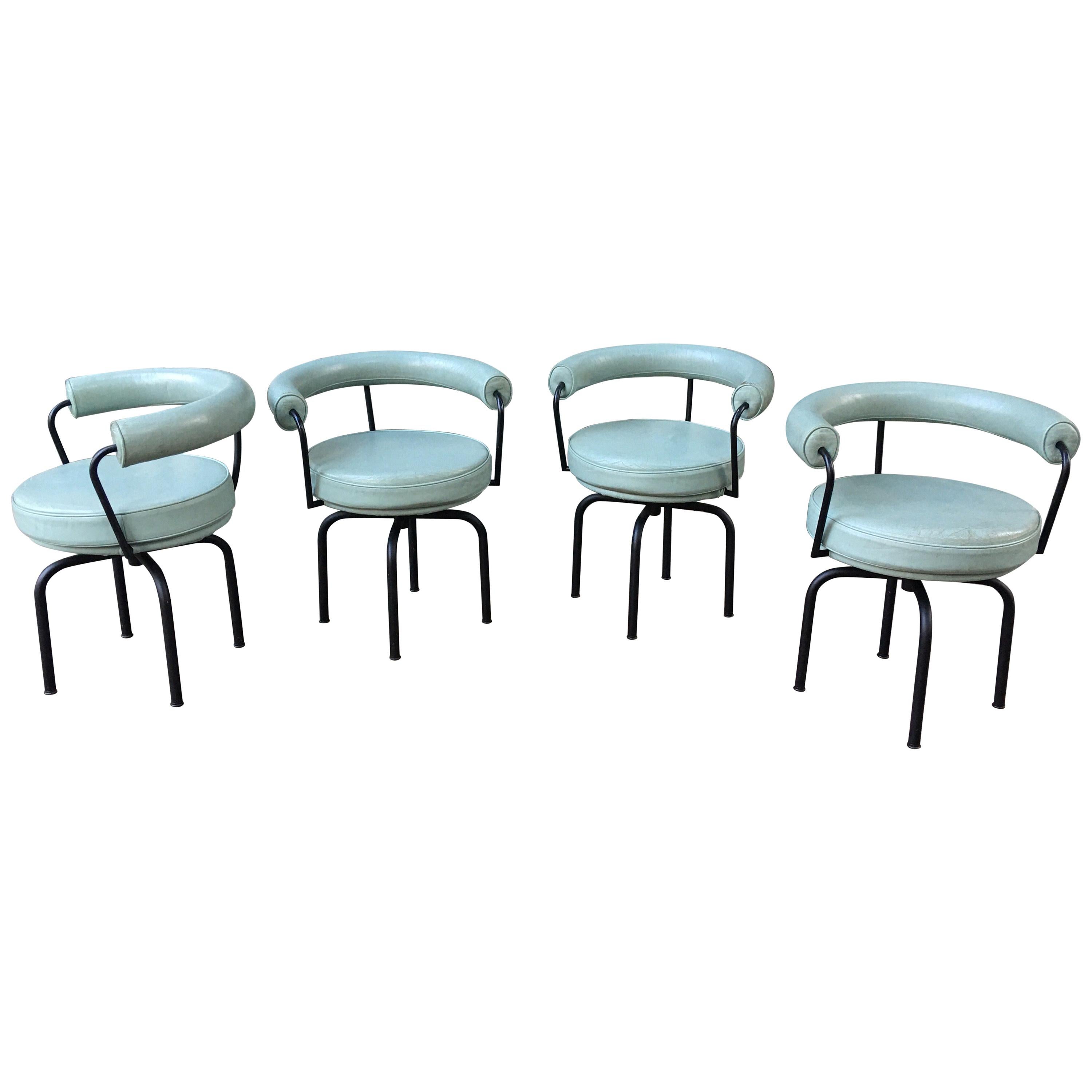Set of 4 Cassina Swivel LC7 Chairs by Le Corbusier, Perriand & Jenneret