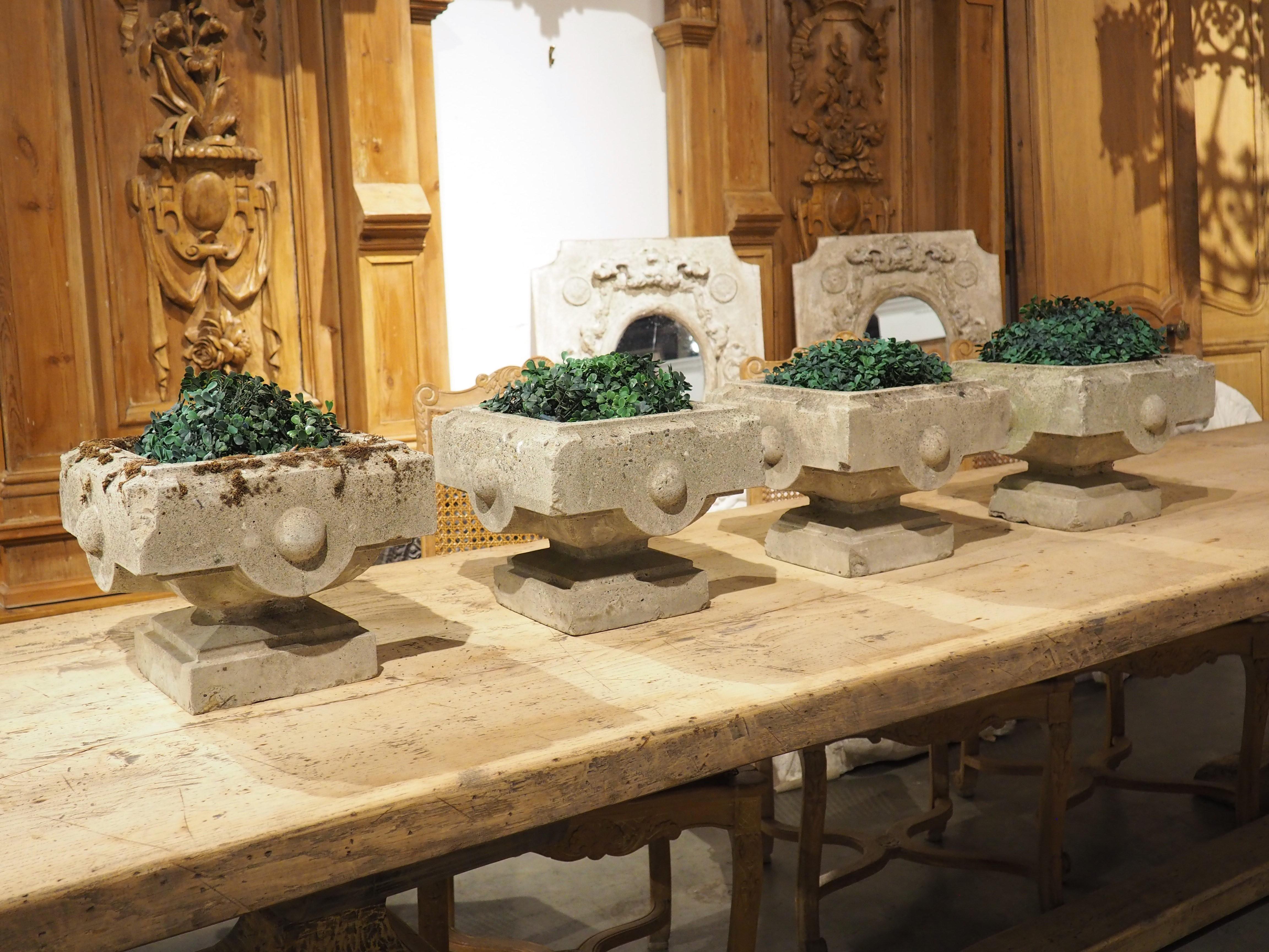 Set of 4 Cast Stone Jardiniere Planters from the North of France, Circa 1950 11