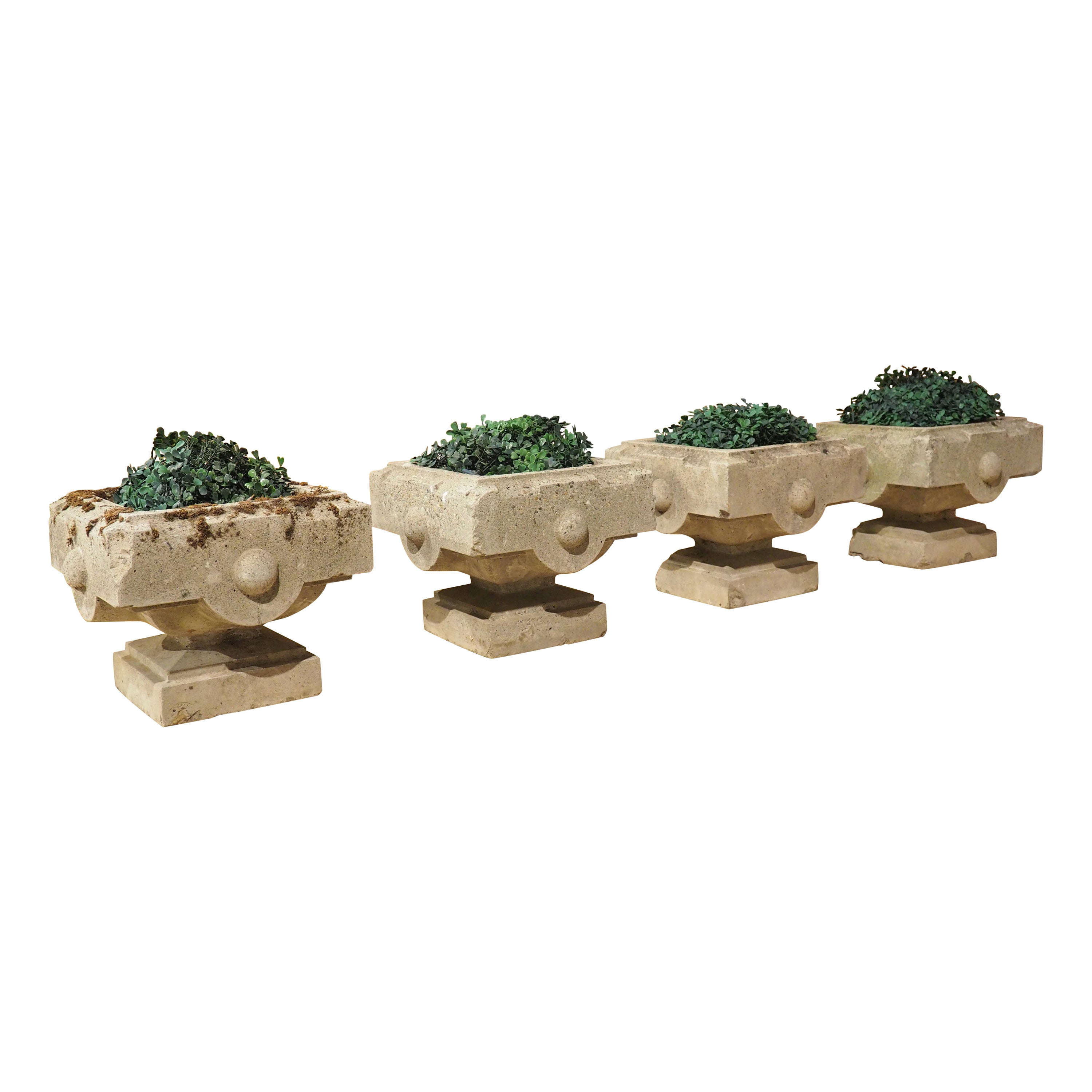 Set of 4 Cast Stone Jardiniere Planters from the North of France, Circa 1950