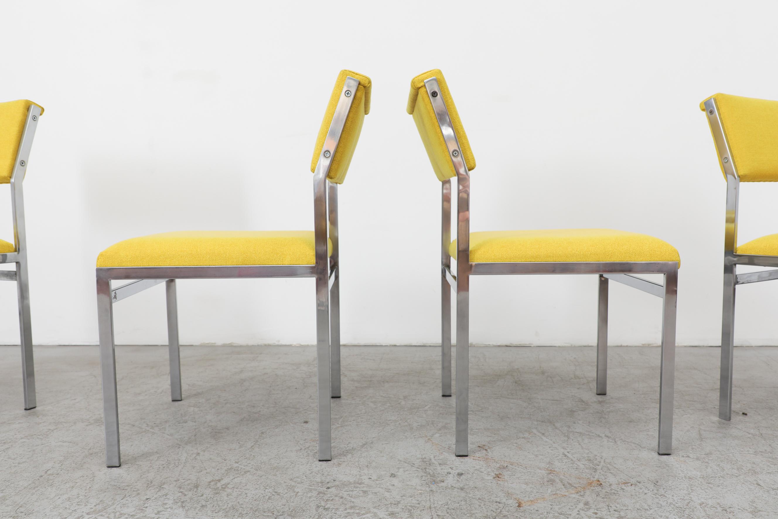 Mid-Century Modern Set of 4 Cees Braakman Chairs for Pastoe with Chrome Frames in Sunshine Yellow