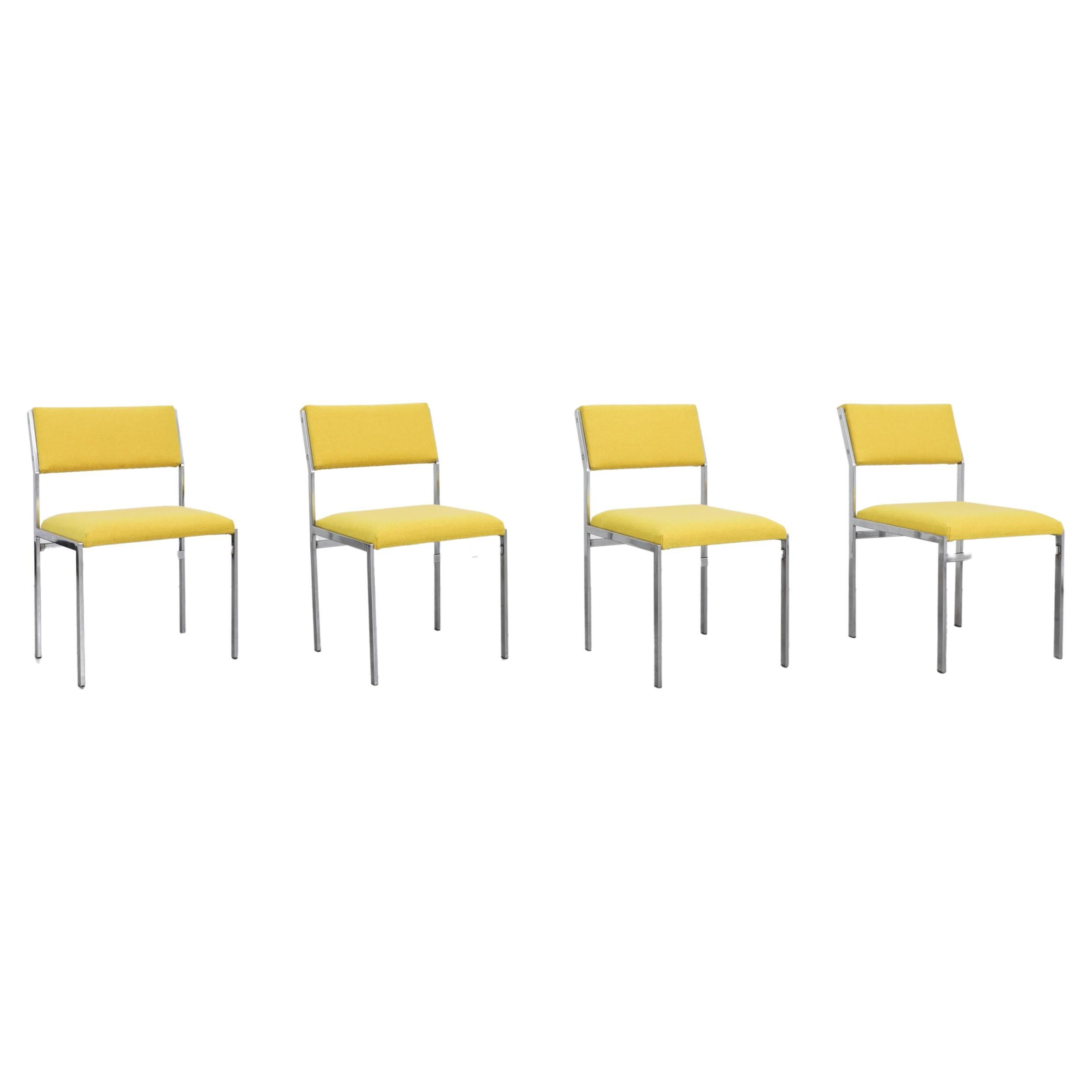 Set of 4 Cees Braakman Chairs for Pastoe with Chrome Frames in Sunshine Yellow