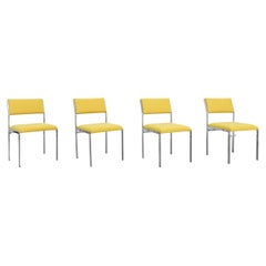 Ensemble de 4 chaises Cees Braakman pour Pastoe avec armatures chromées en jaune soleil