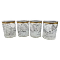 Set of 4 Cera Glassware Ten Year Dow-Jones Industrial Average Rocks Glasses 