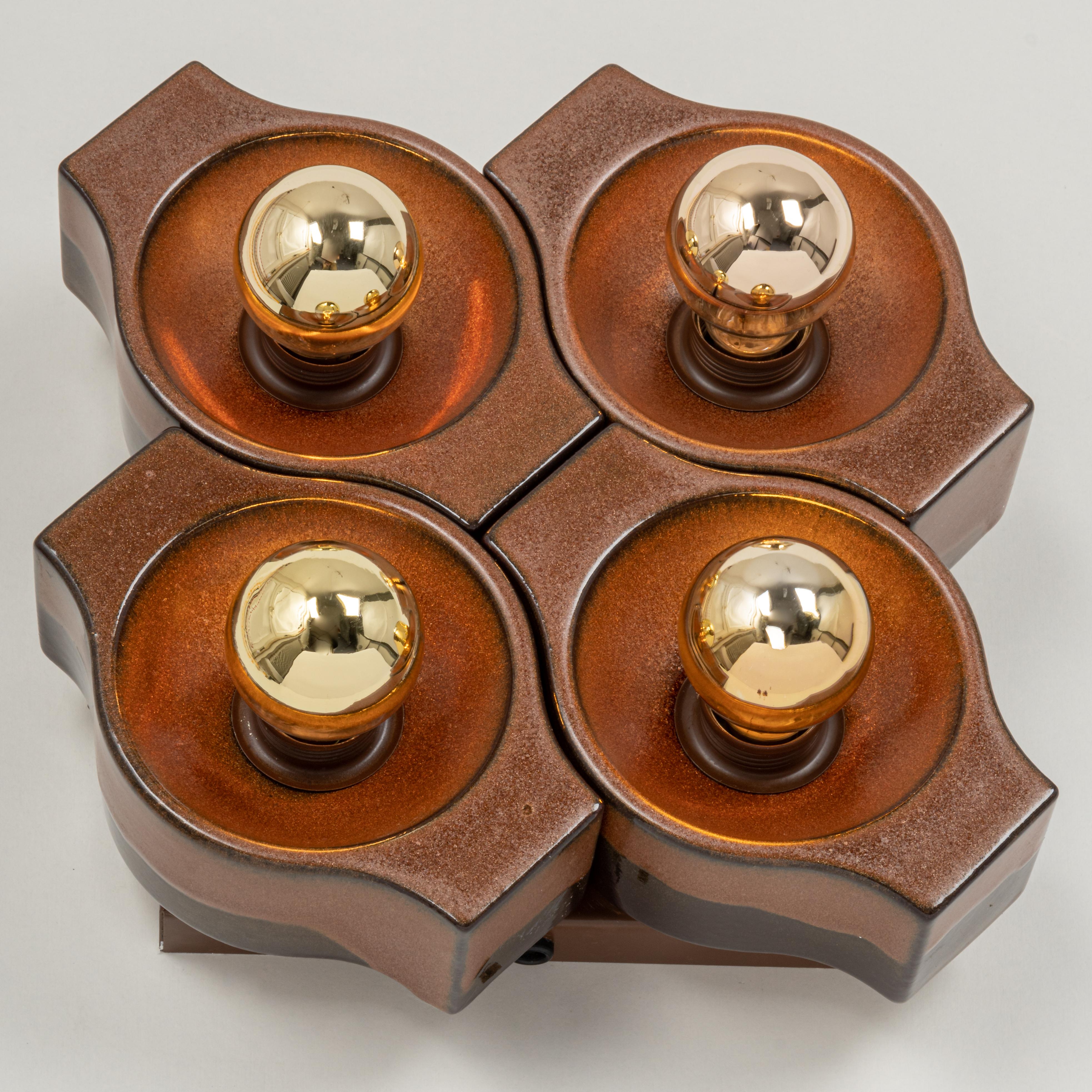 Set of 4 Ceramic Brown Wall Light Sputnik, Germany, 1970s In Good Condition For Sale In Aachen, NRW