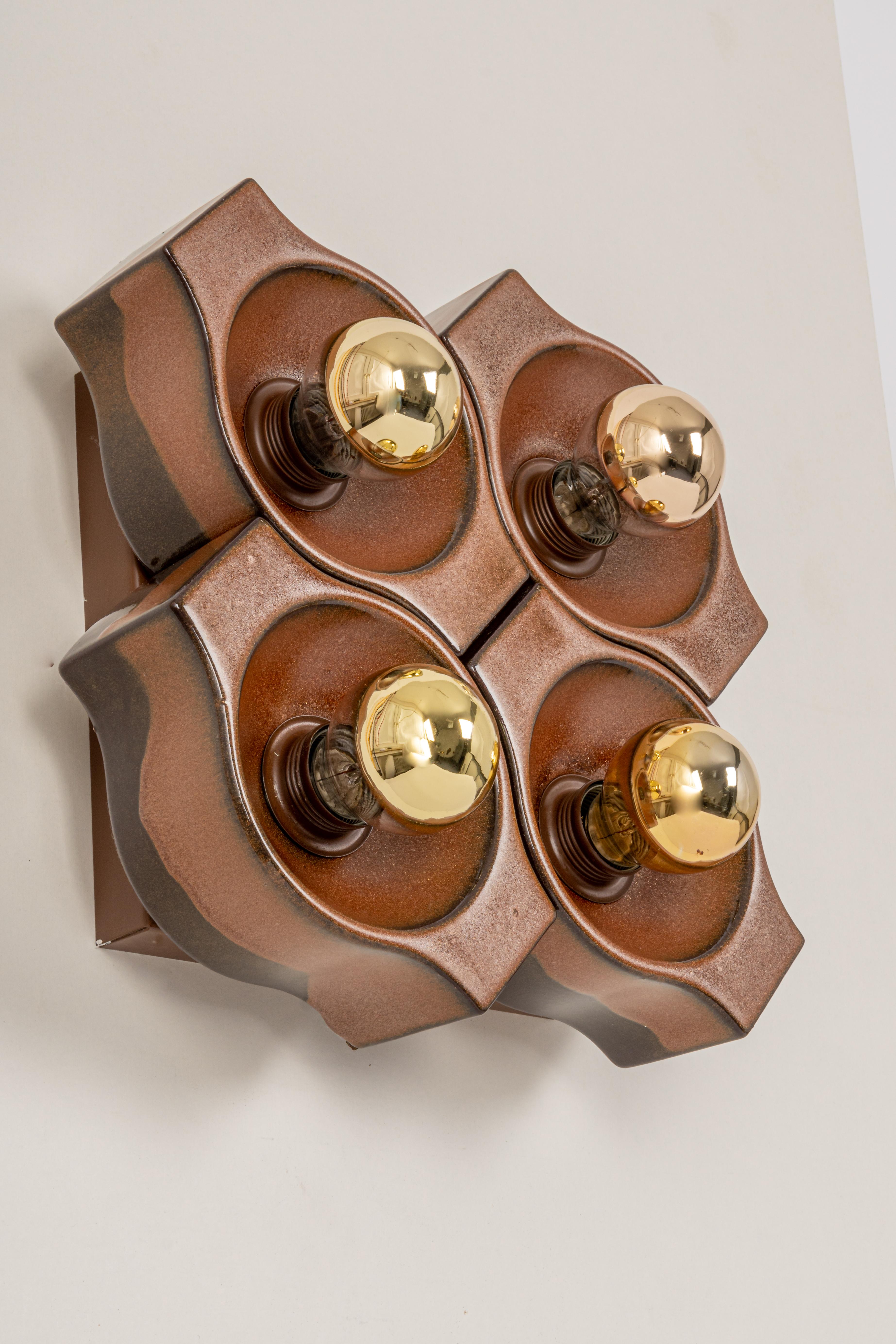 Set of 4 Ceramic Brown Wall Light Sputnik, Germany, 1970s For Sale 3