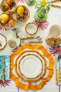 Set of 4 Ceramic Bamboo Dinner Plates - Made in Italy