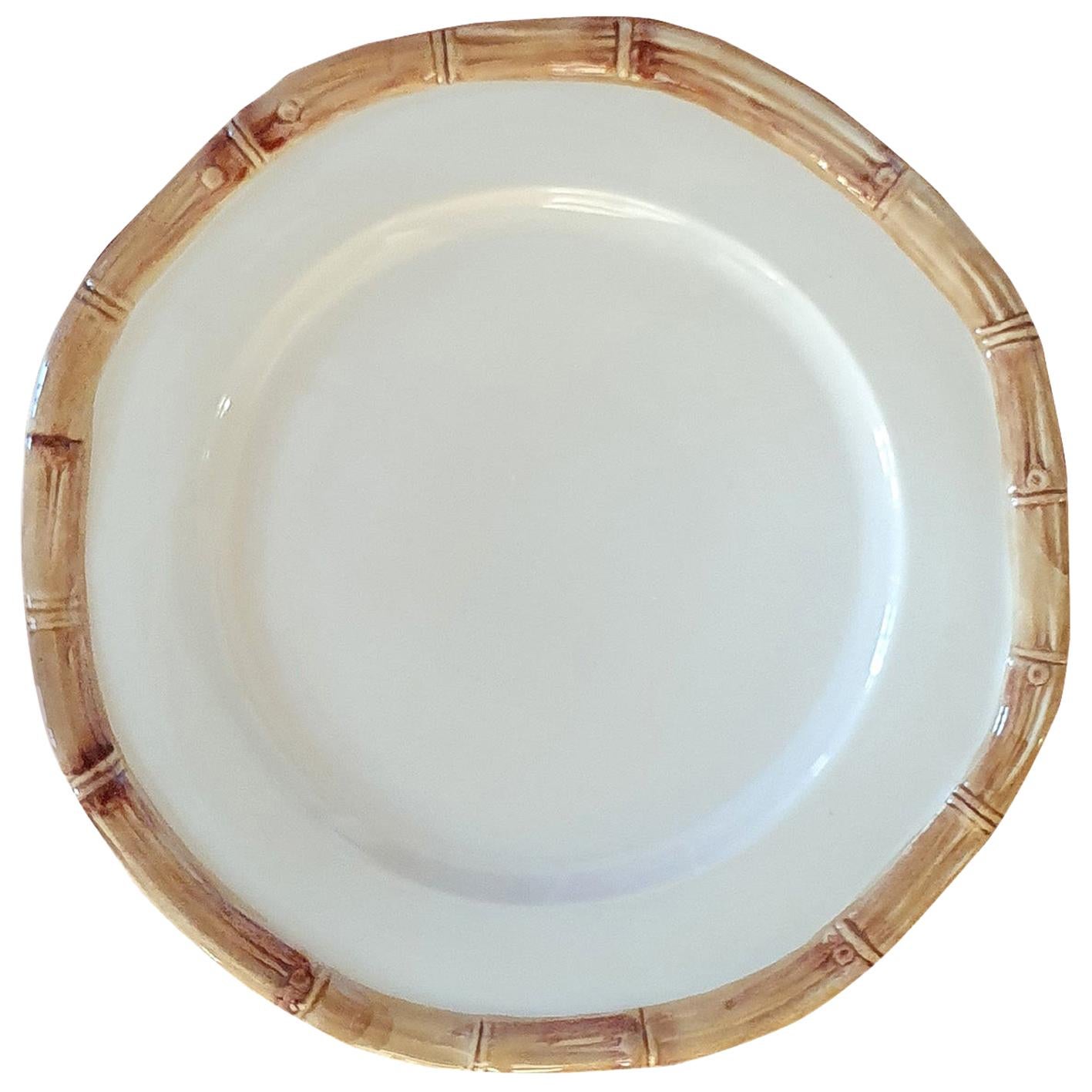 Set of 4 Ceramic Dinner Bamboo Plates Made in Italy For Sale