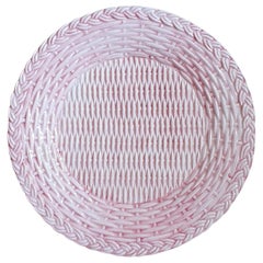Set of 4 Pink Wicker Ceramic Dinner Plates Made in Italy