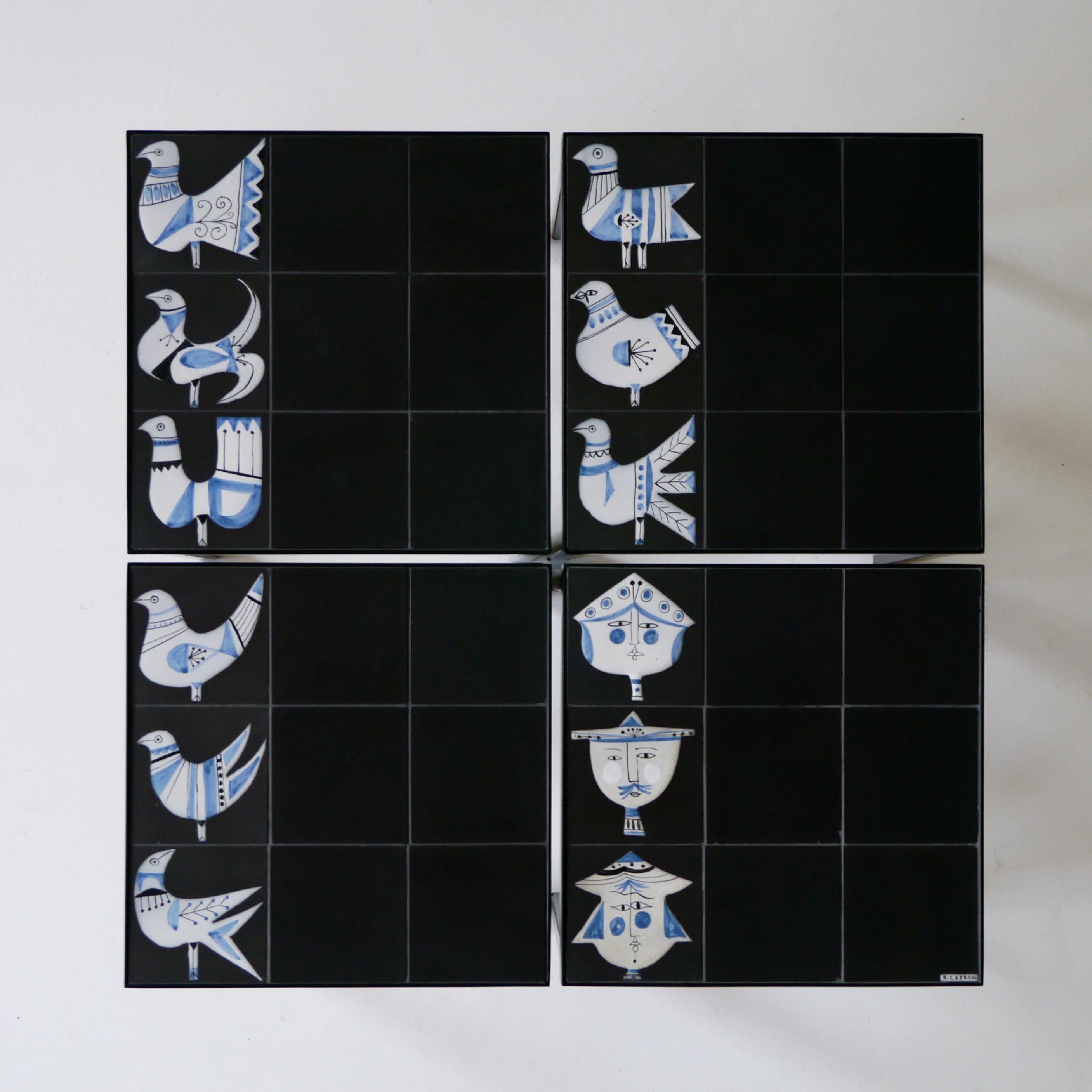 20ième siècle Ensemble de 4 tables d'appoint en céramique Roger Capron, Vallauris, vers 1960 en vente