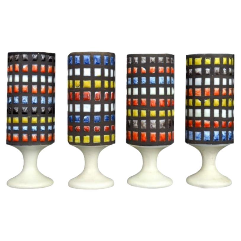 Roger Capron - Set of 4 Ceramic Mugs with Cobblestones  For Sale