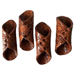 Retro Set of 4 Ceramic Napkin Ring Holders, Cognac