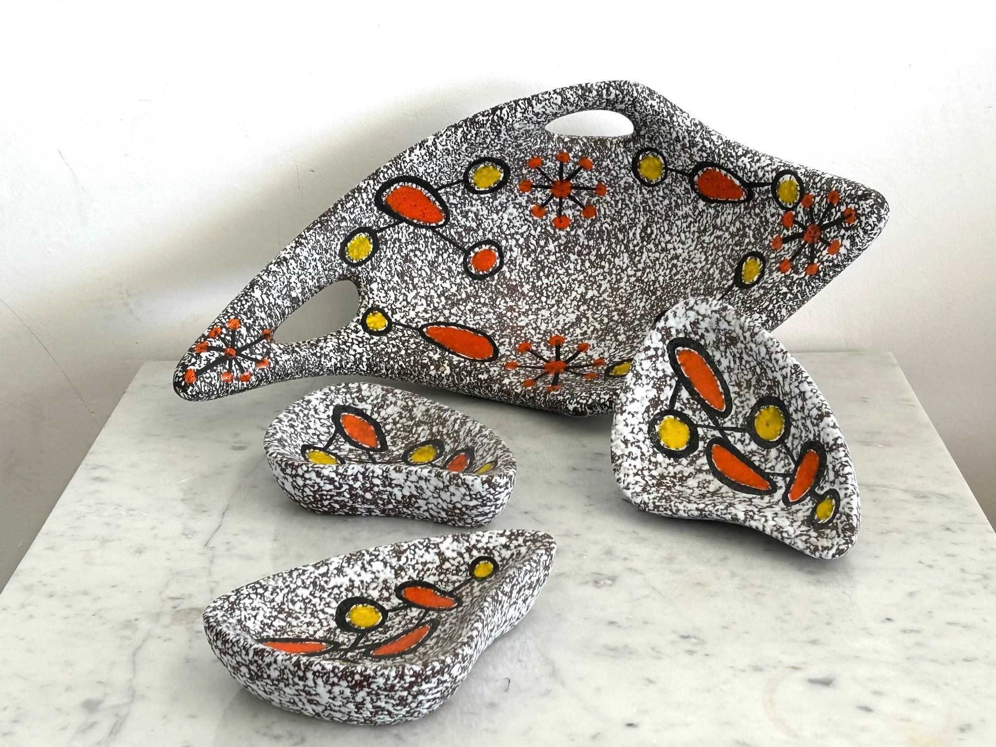Smaltato Set of 4 ceramic pieces by Dominique Marino, Le Vaucour, Vallauris, circa 1960 in vendita