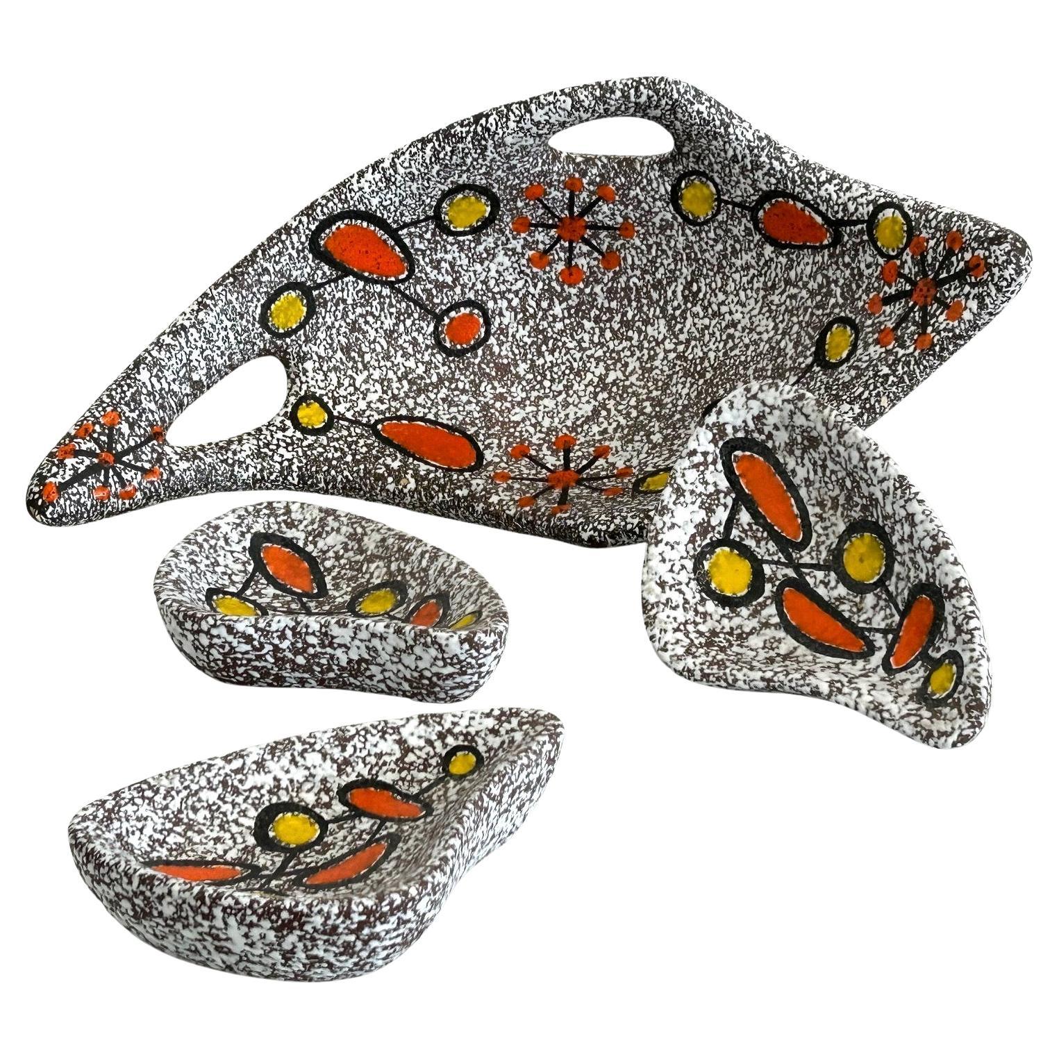 Set of 4 ceramic pieces by Dominique Marino, Le Vaucour, Vallauris, circa 1960
