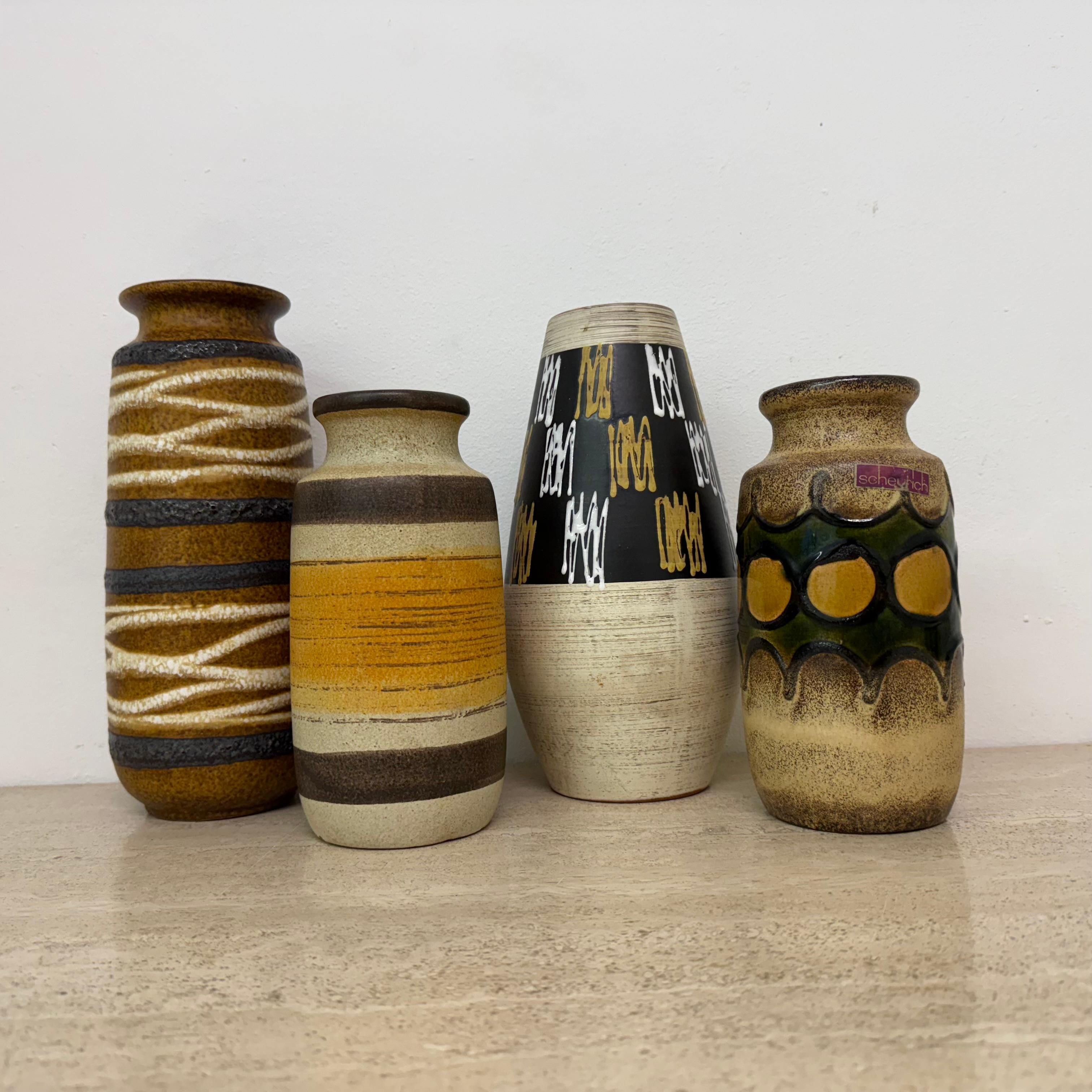 Juego de 4 jarrones de cerámica de scheurich alemania occidental , años 70 en Bueno estado para la venta en Delft, NL
