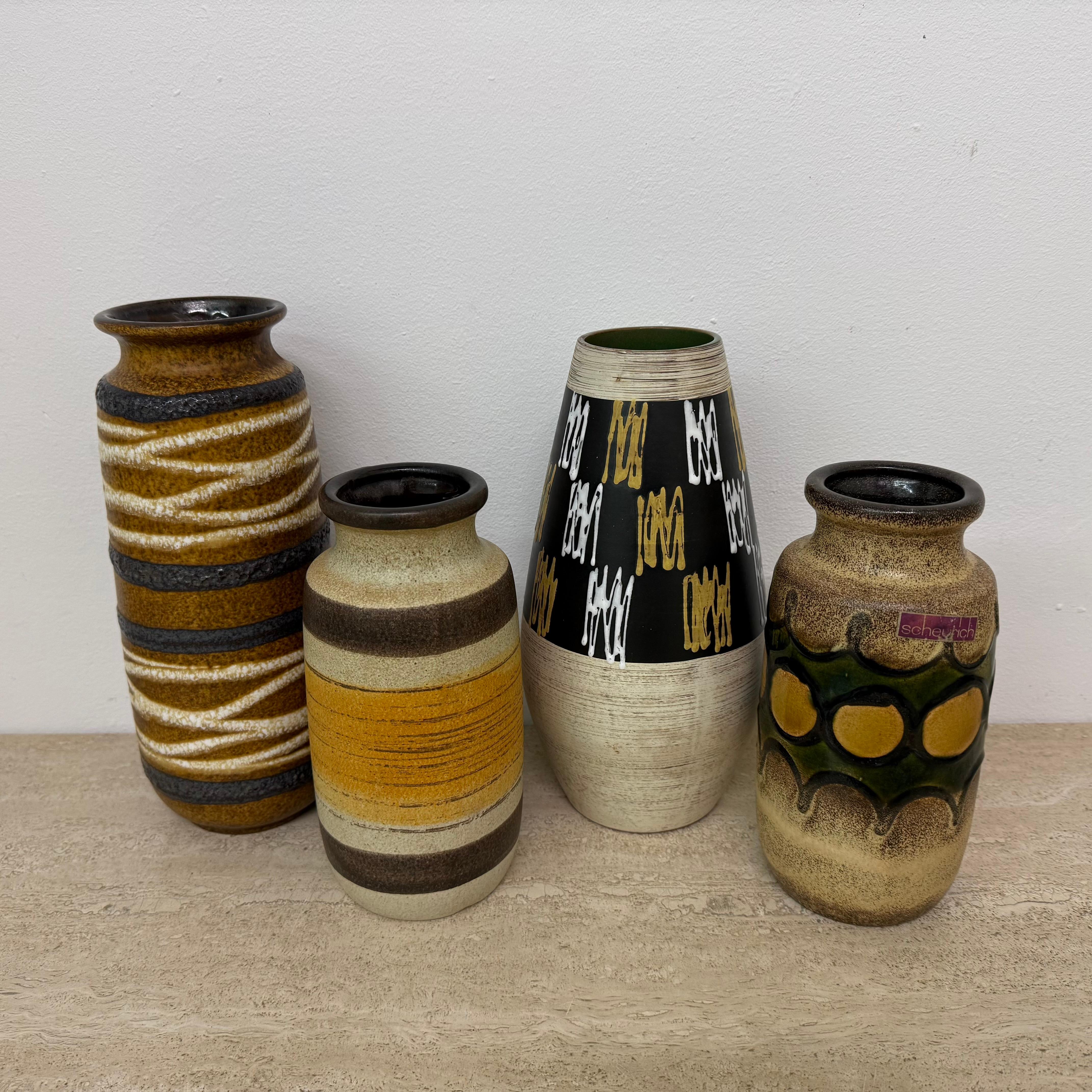 Juego de 4 jarrones de cerámica de scheurich alemania occidental , años 70 Cerámico en venta